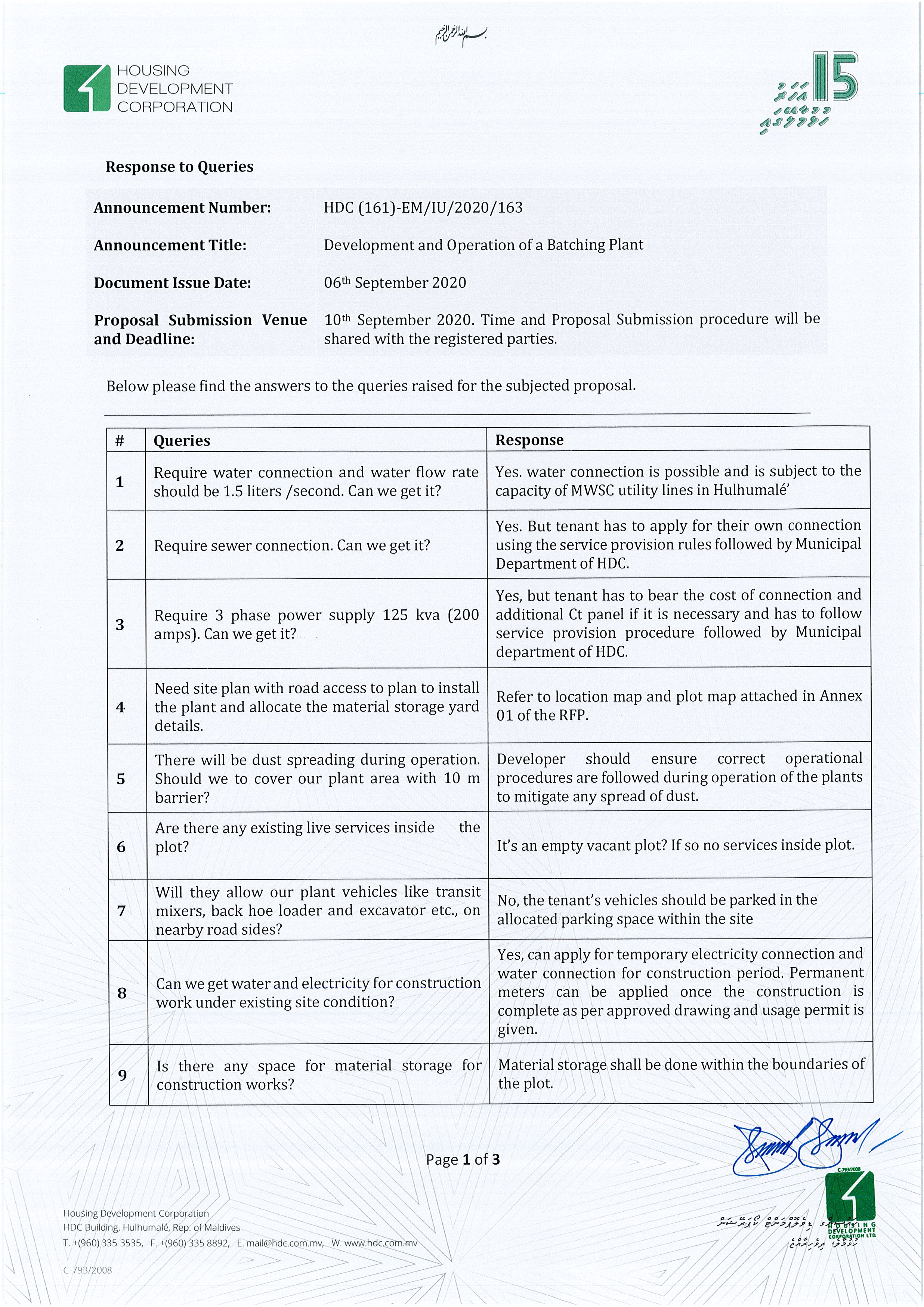 Response to Queries