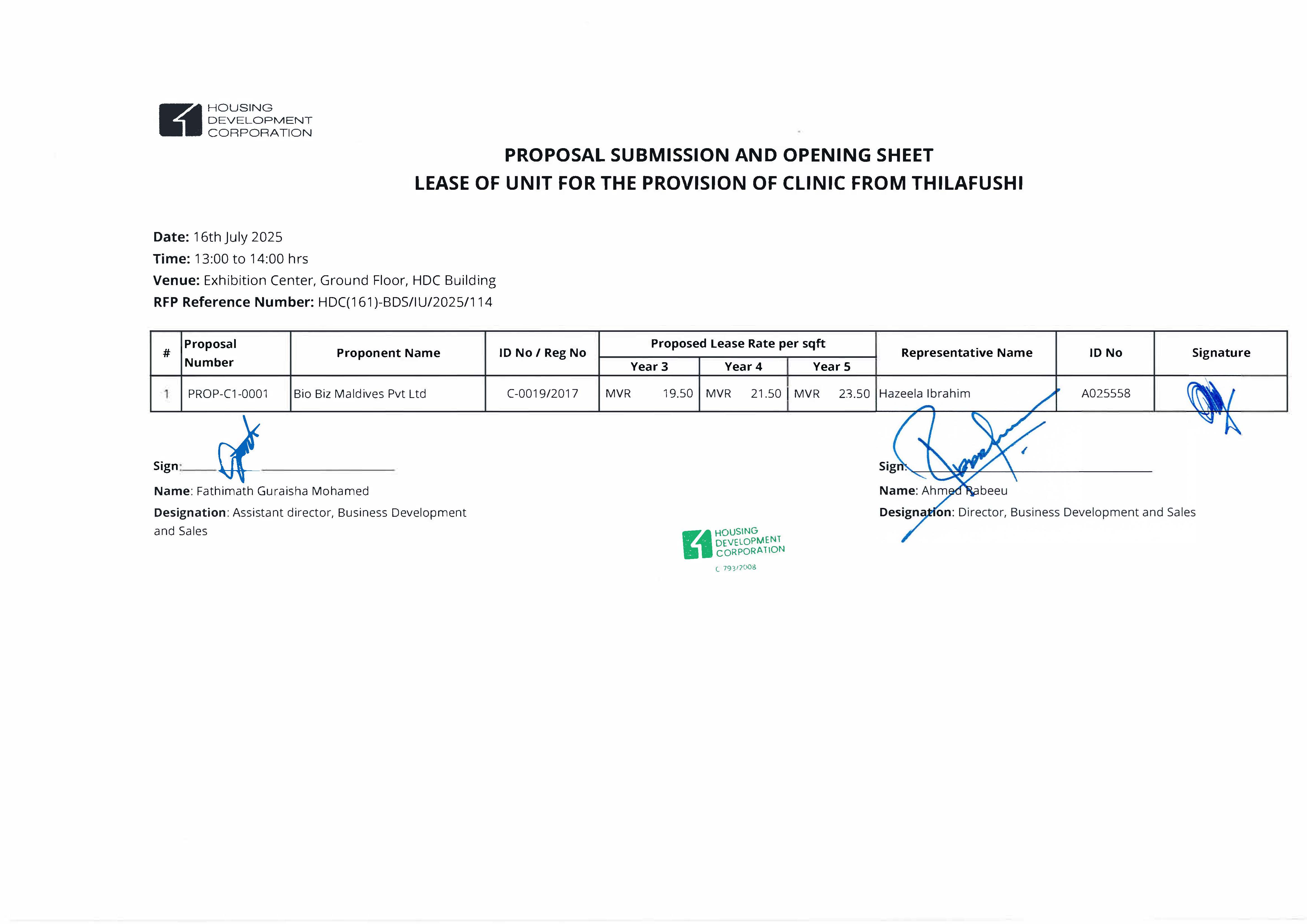 Proposal Submission and Opening Sheet