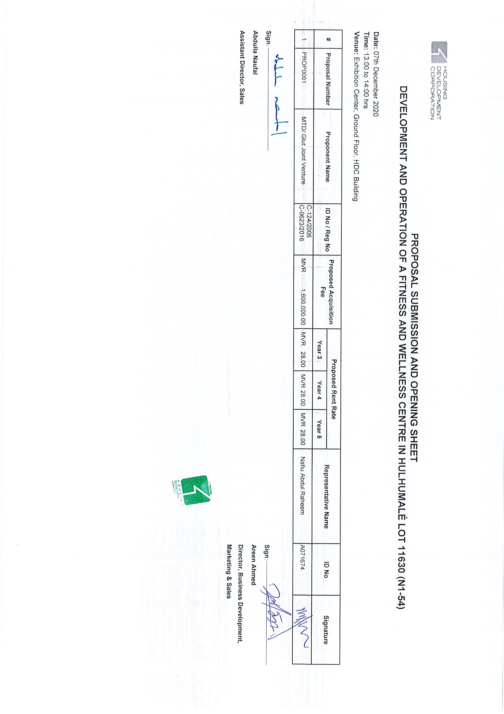 Proposal Submission and Opening Sheet