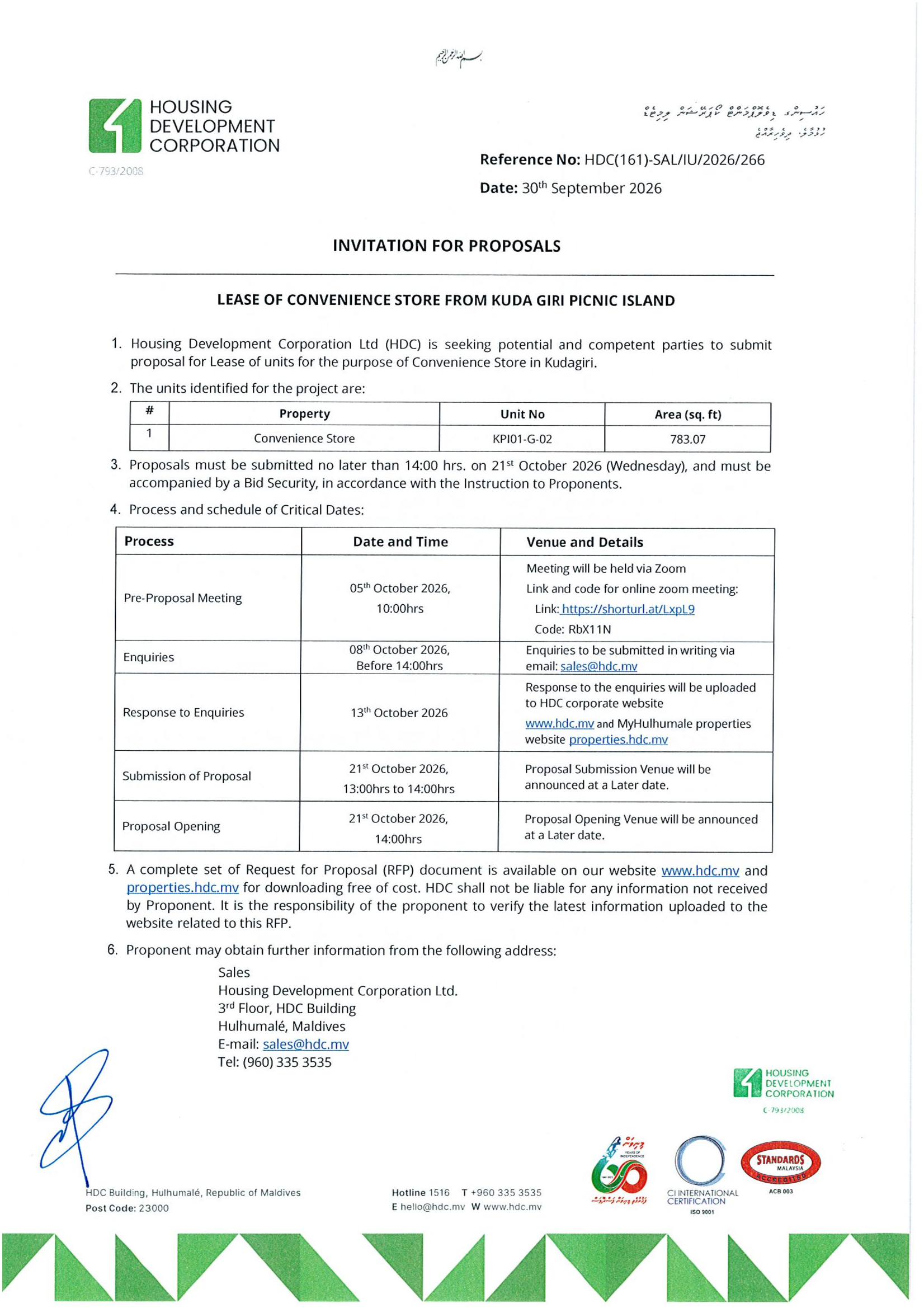 Lease of Convenience Store from Kuda Giri Picnic Island