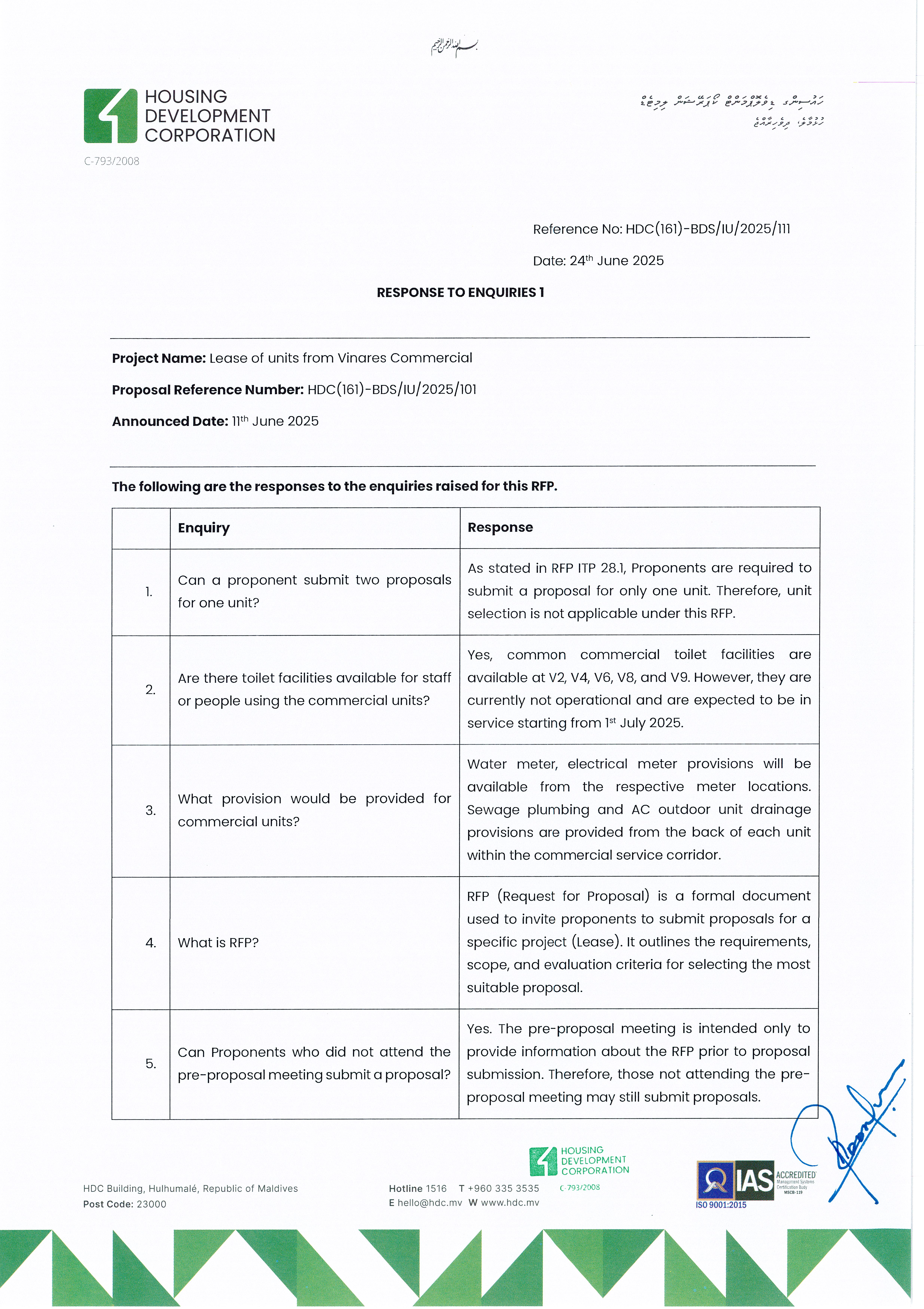 Response to Enquiries 1