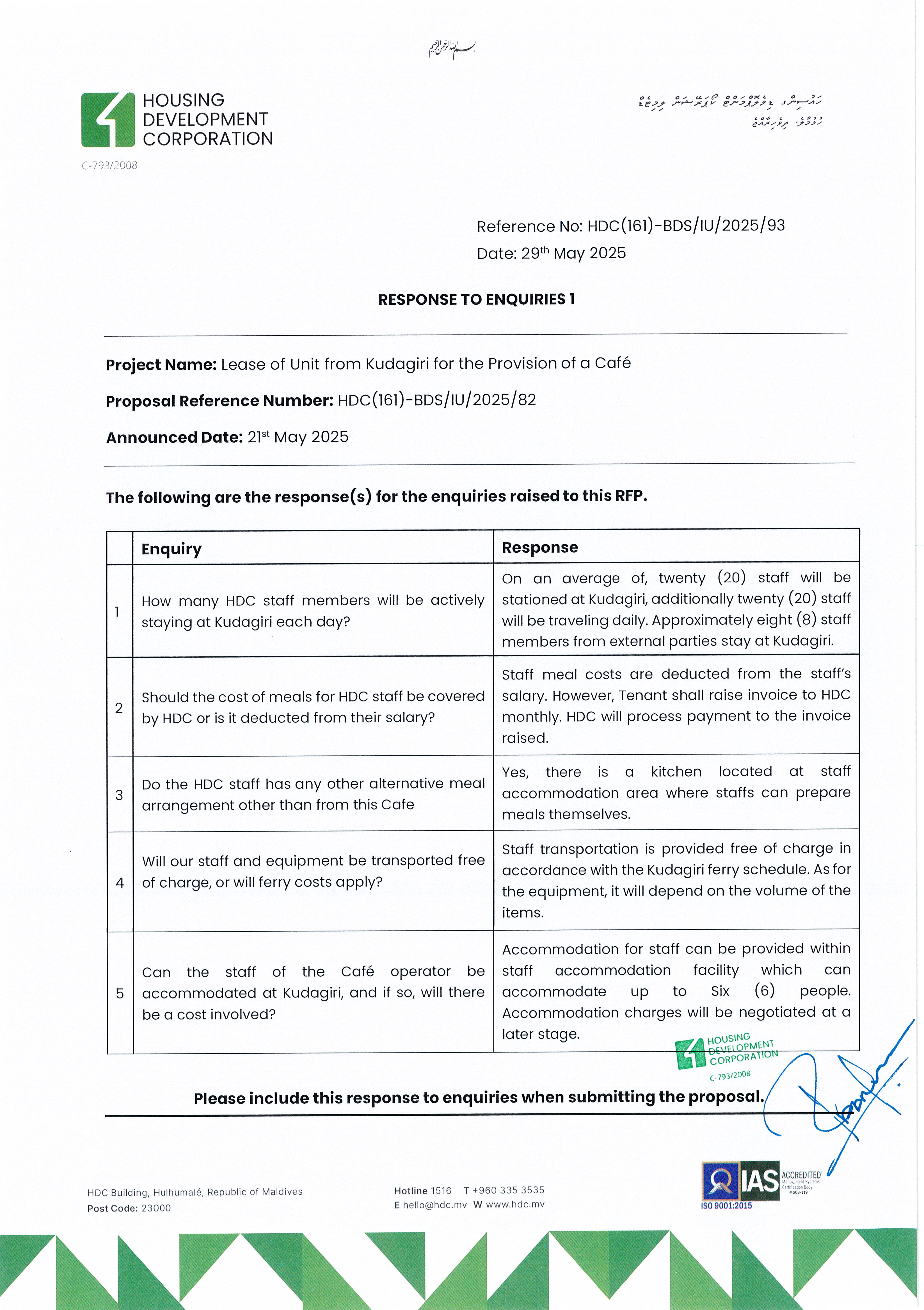 Response to Enquiries 1