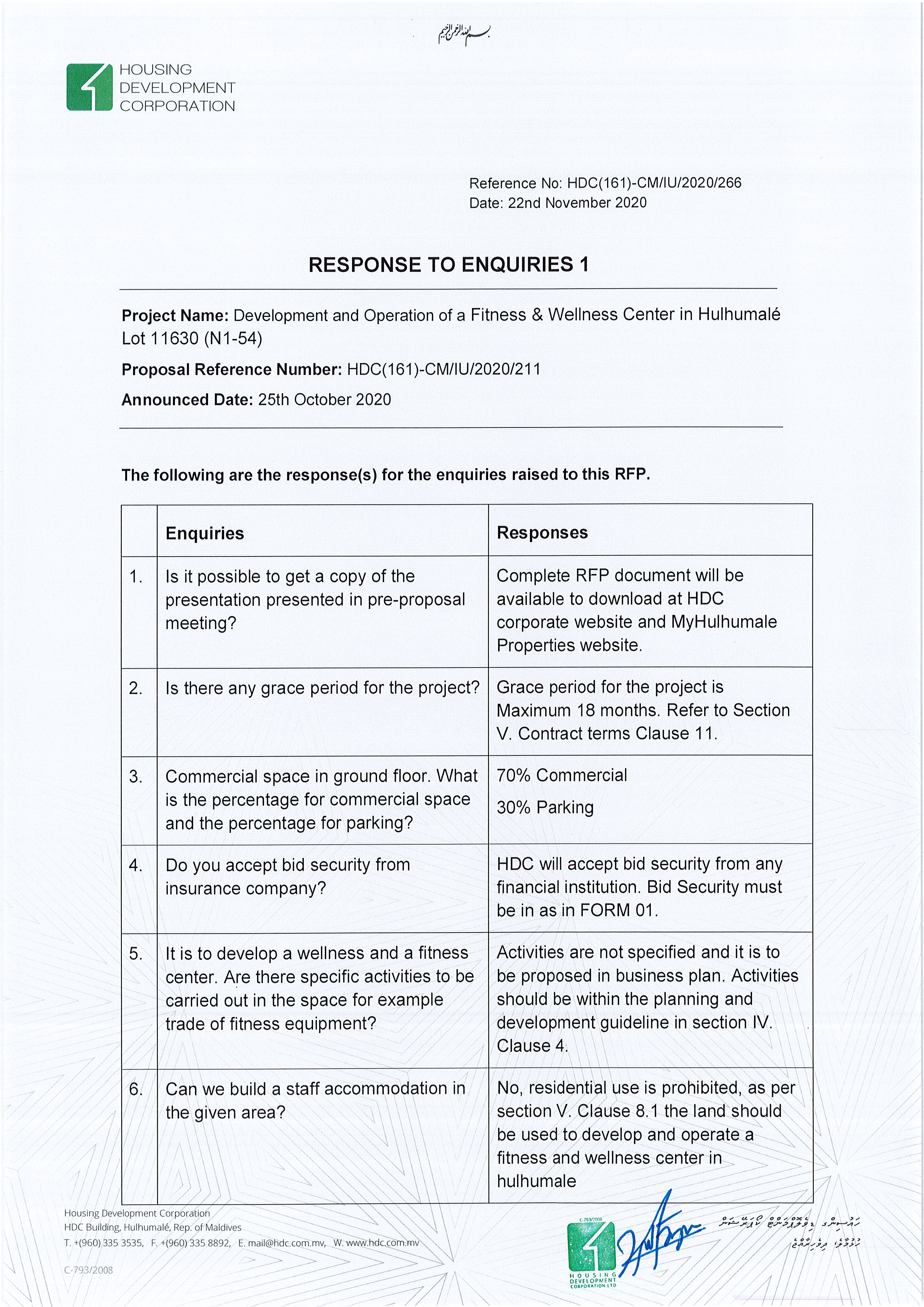 Response to Enquiries 1