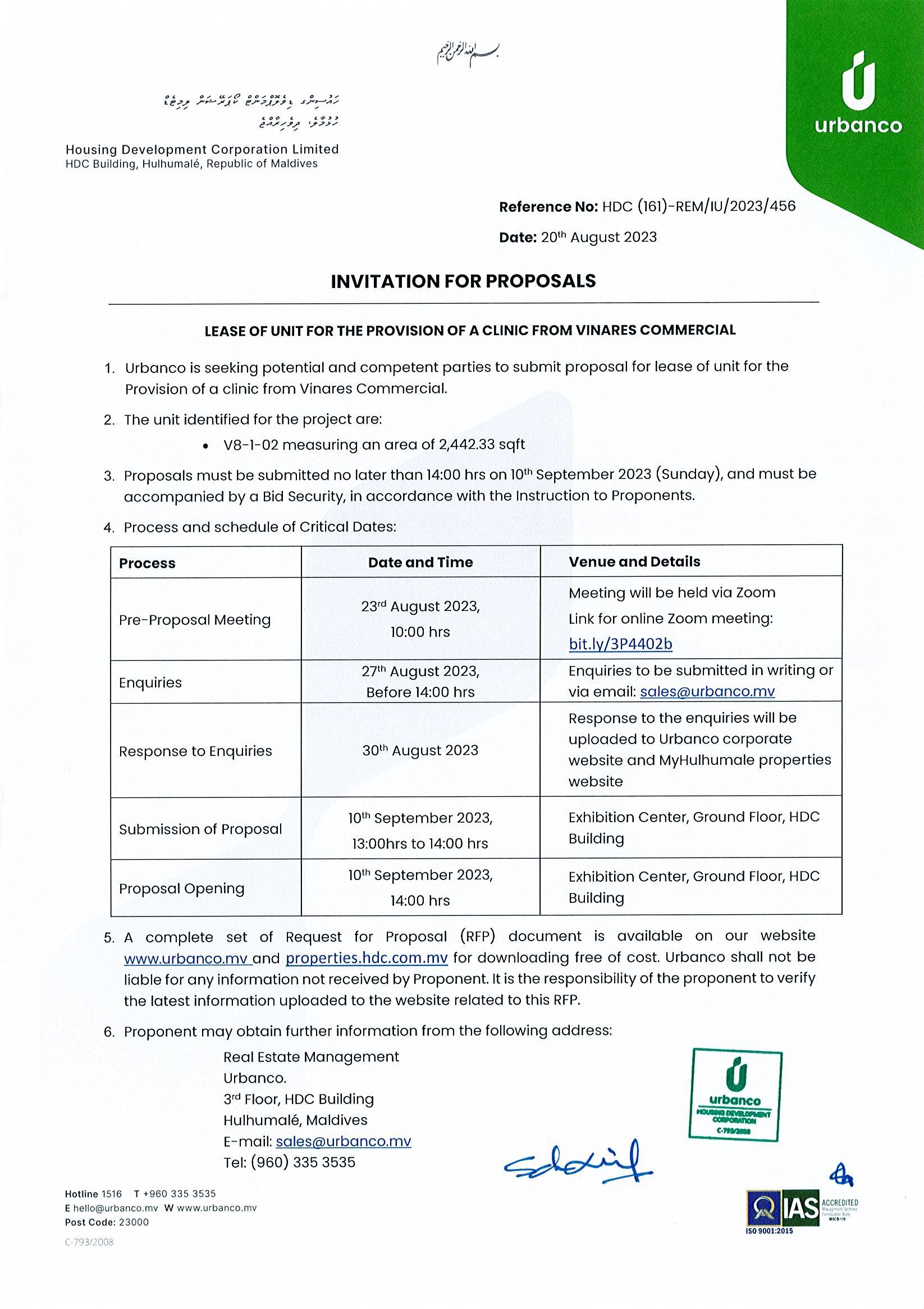 Lease of Unit for the Provision of a Clinic From Vinares Commercial