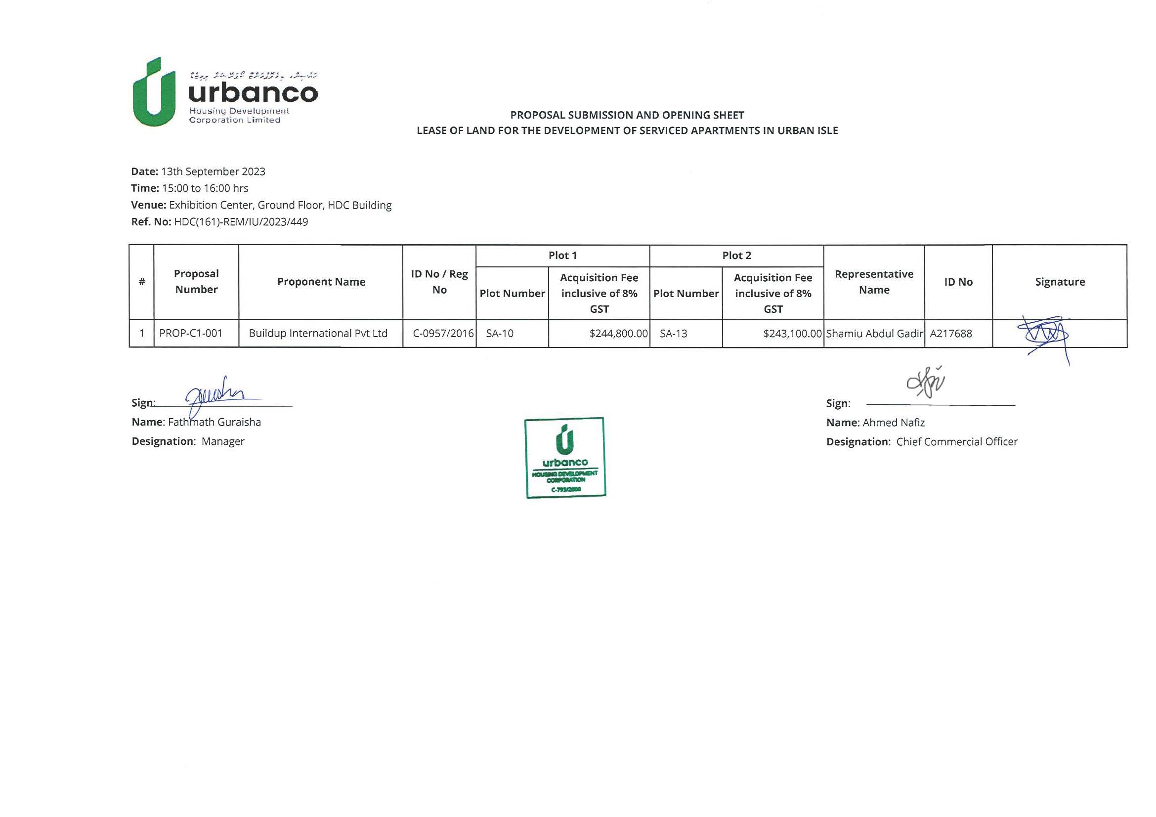 Proposal Submission and Opening Sheet