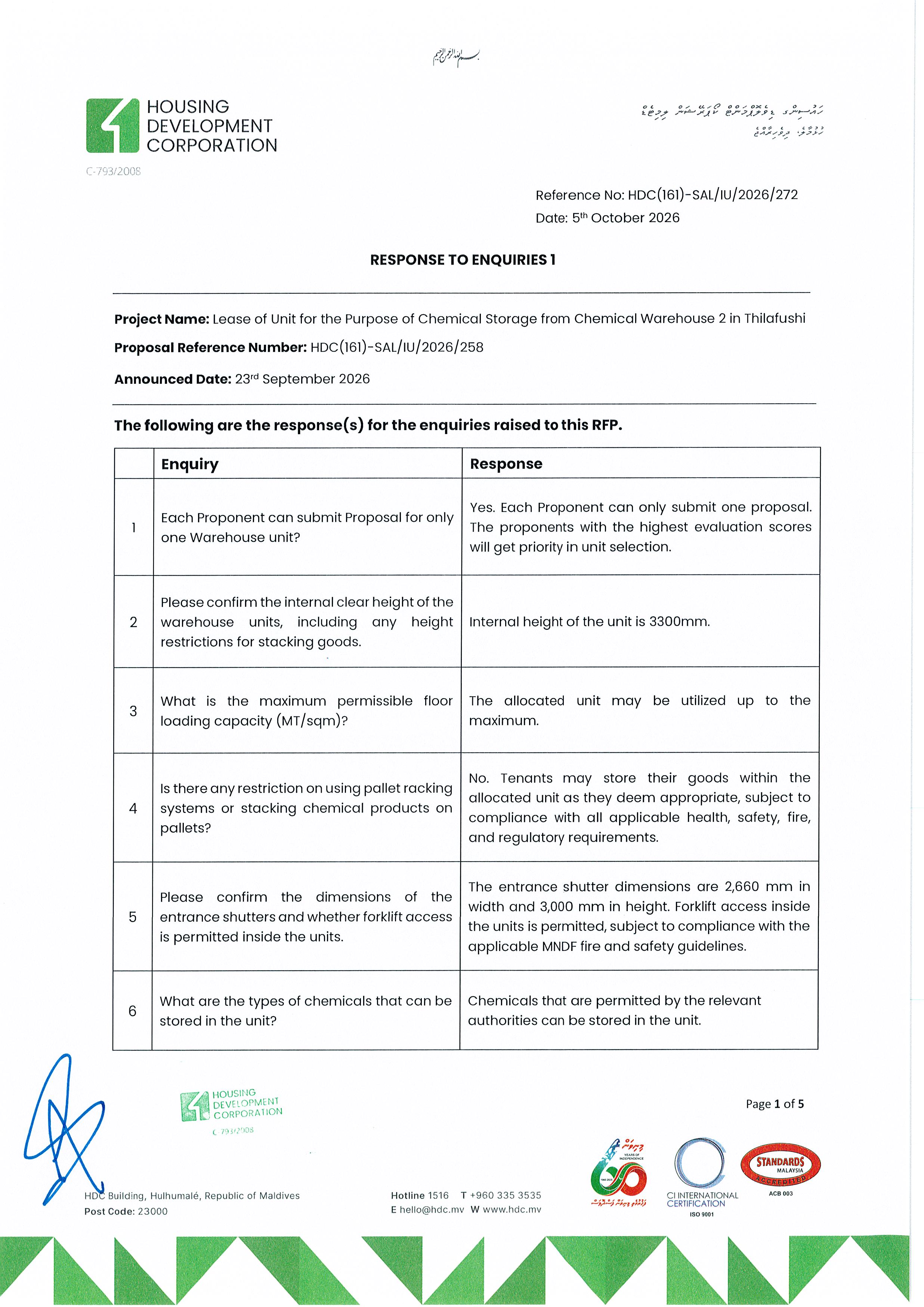 Response to Enquiries 1