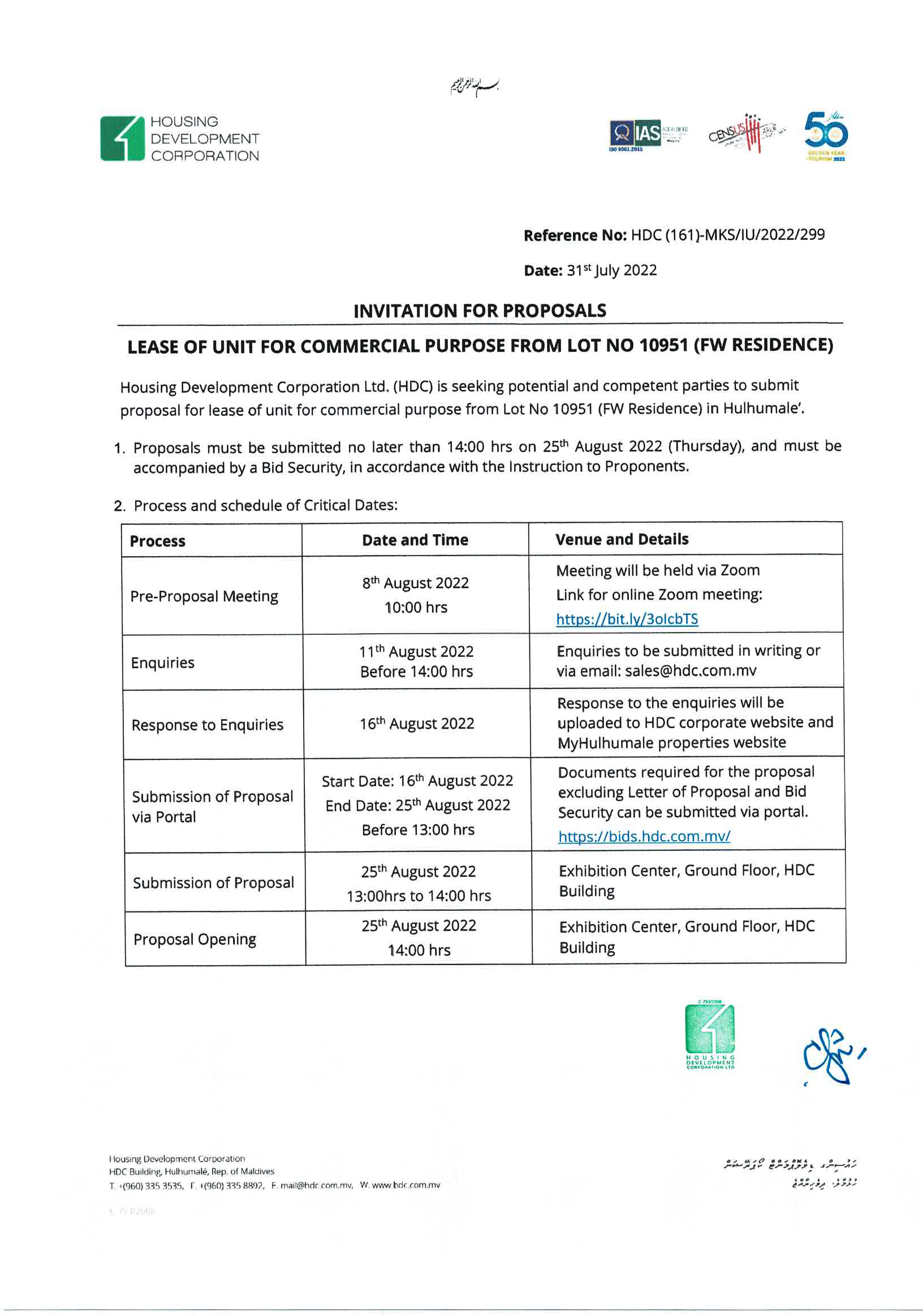 Lease of Unit for Commercial Purpose from Lot No 10951 (FW Residence)