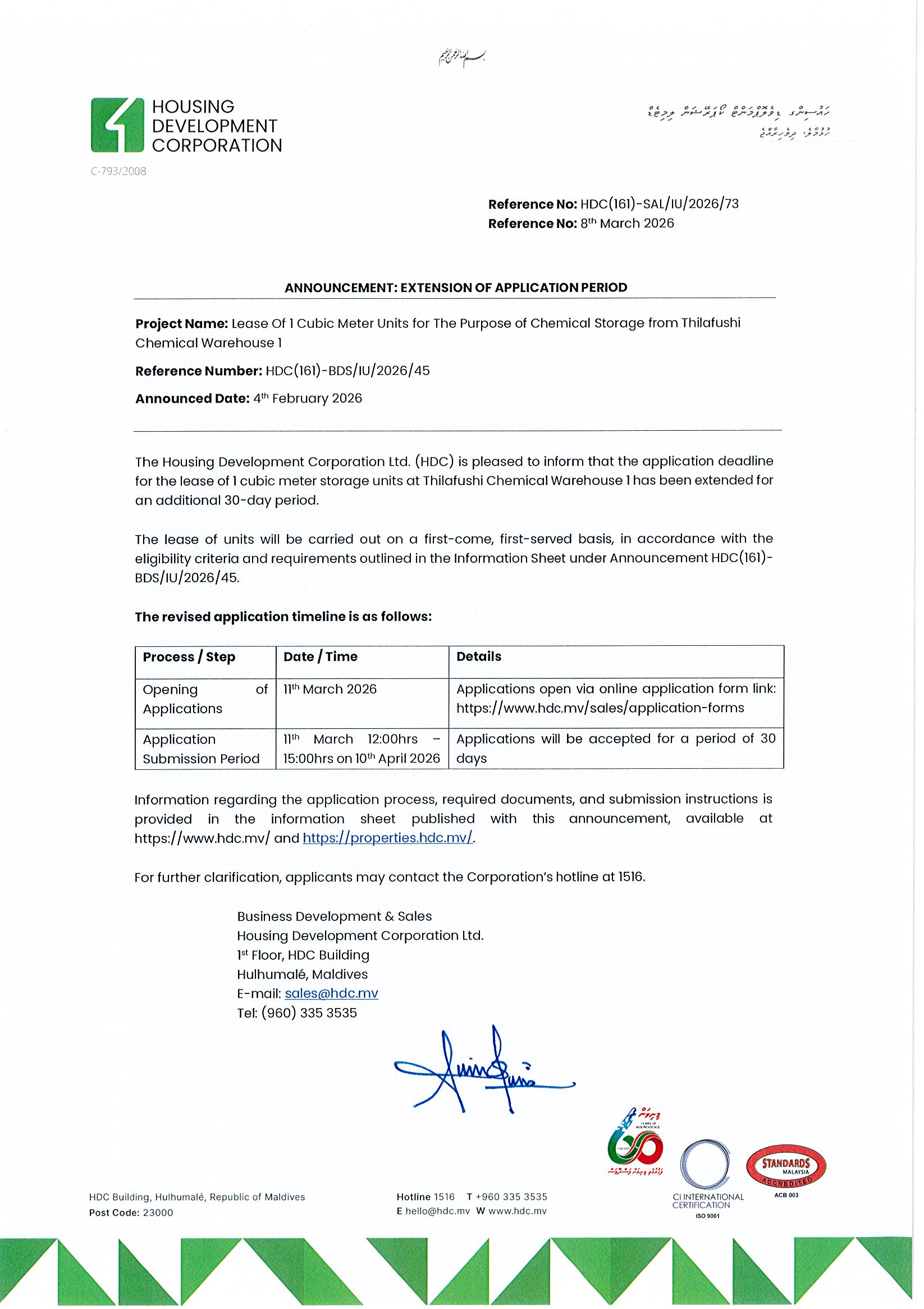 Extension of Application Period