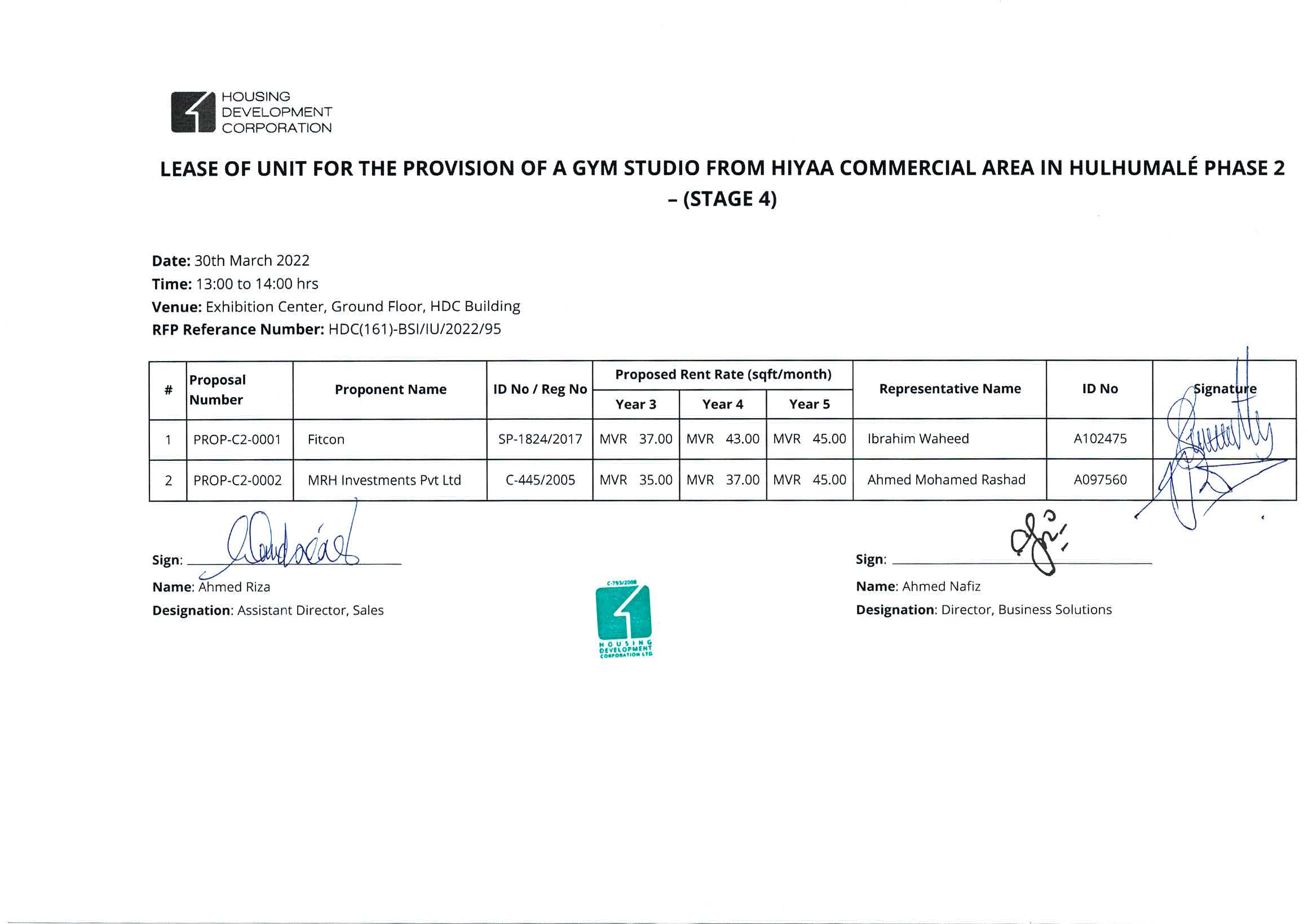 Proposal Submission and Opening Sheet