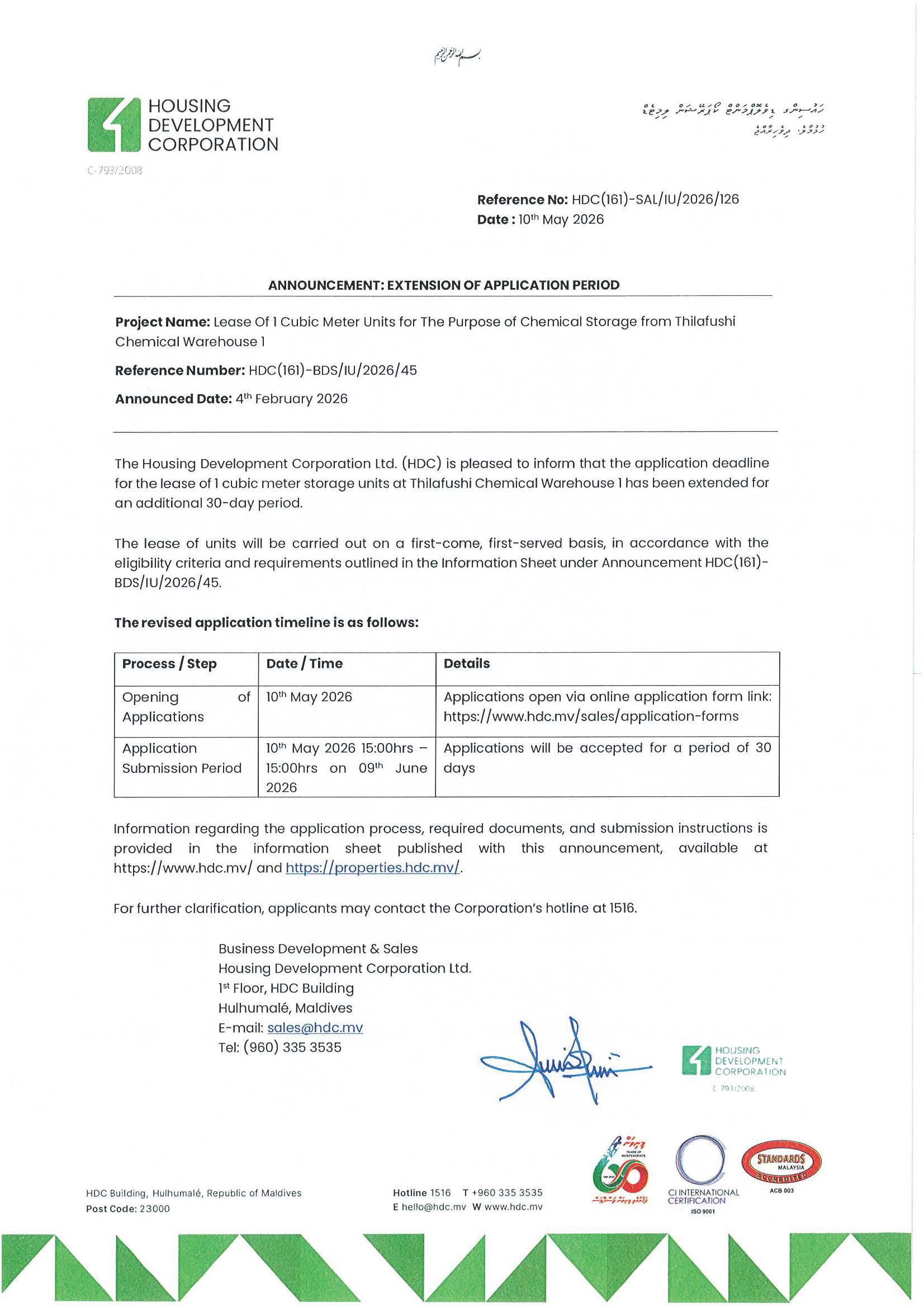 Extension of Application Period
