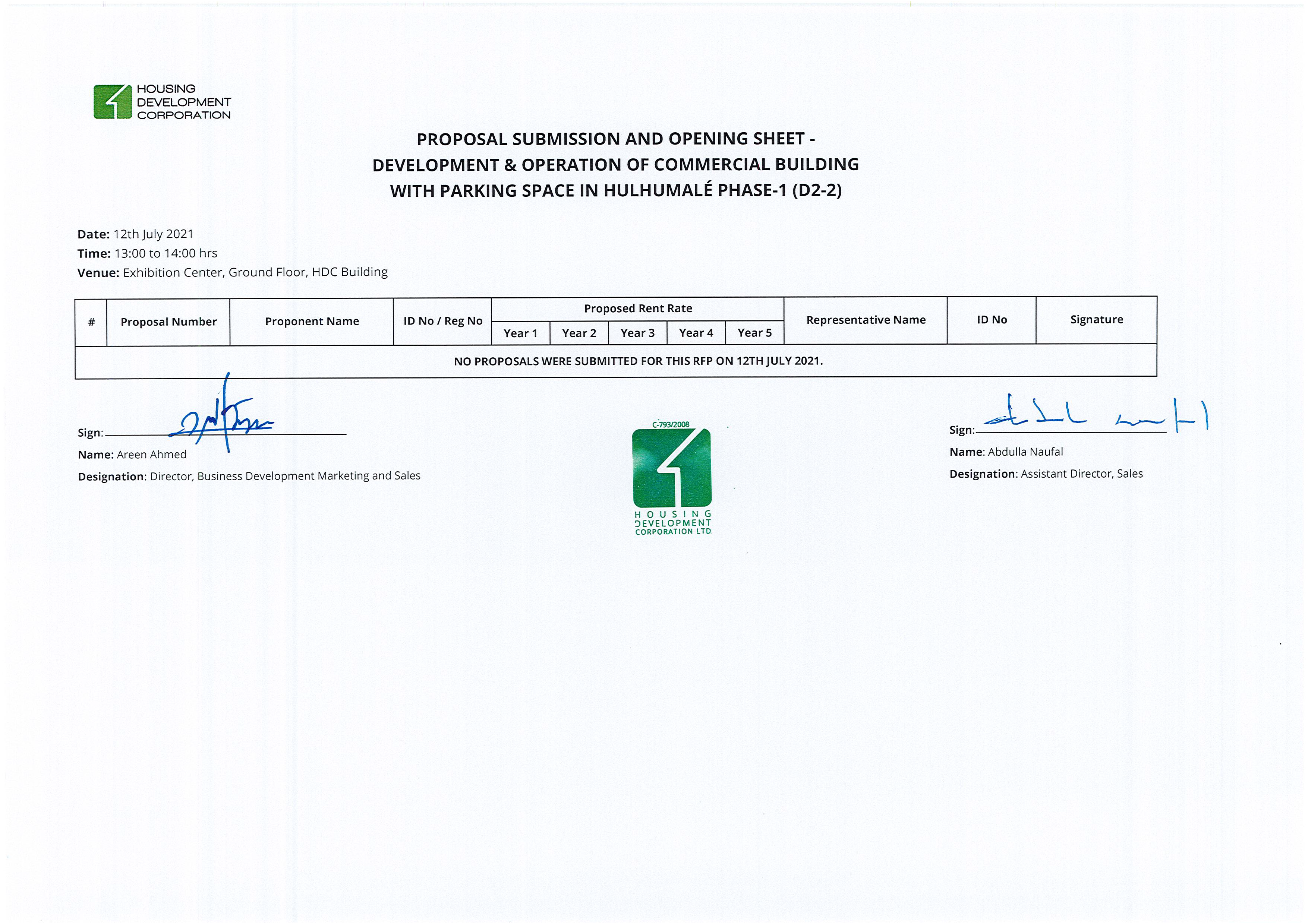 Proposal Submission and Opening Sheet