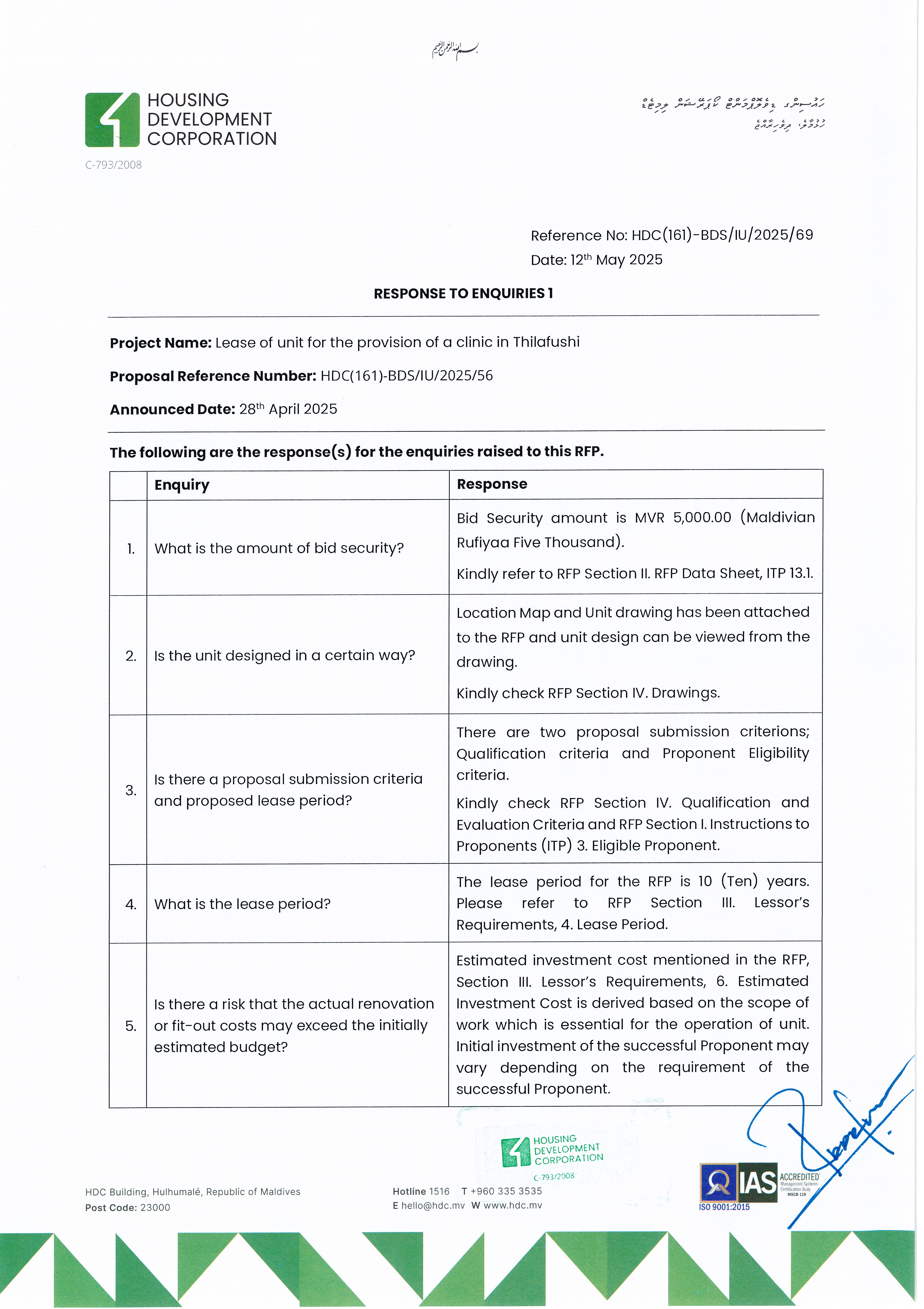 Response to Enquiries 1