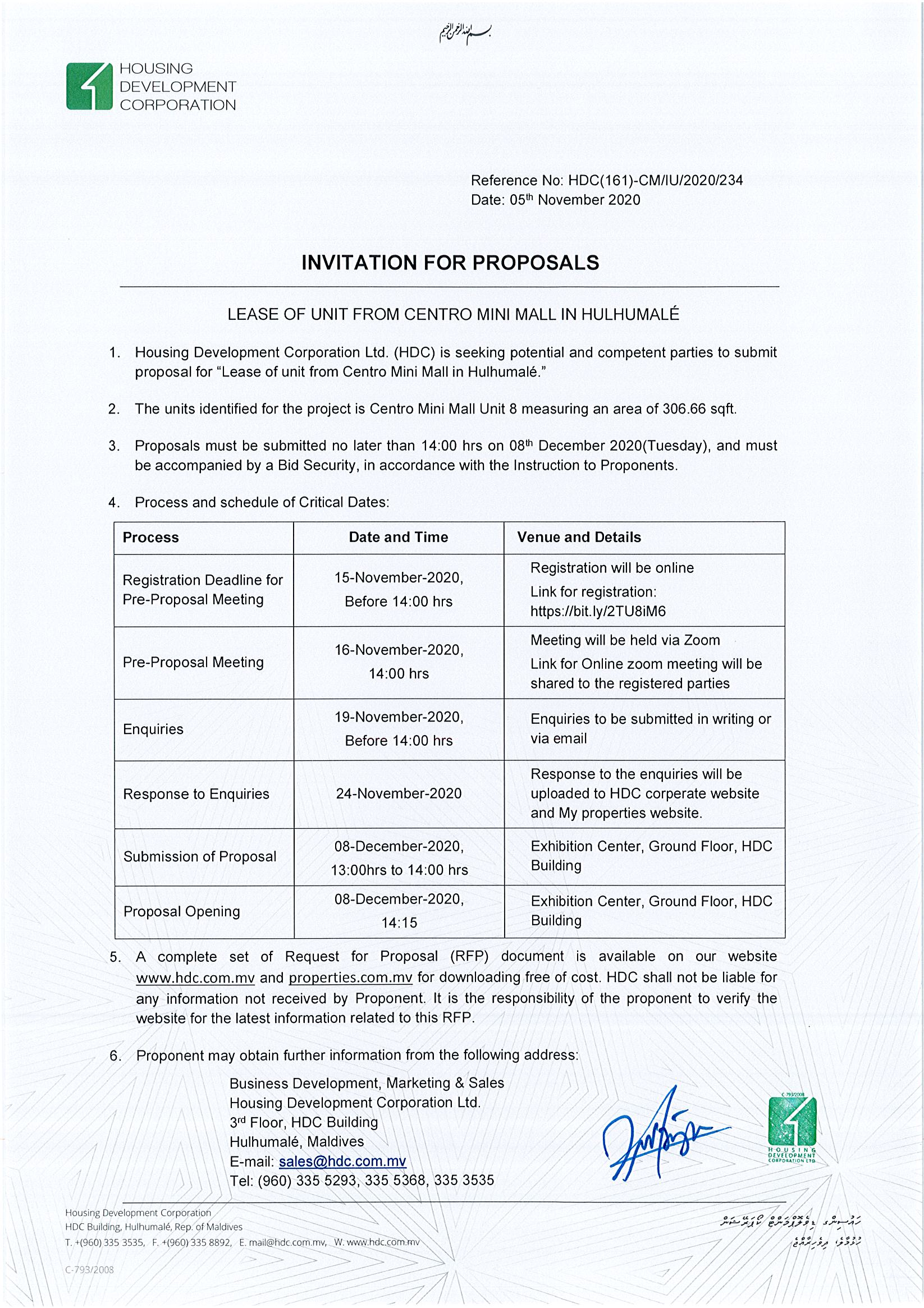 Lease of Unit from Centro Mini Mall in Hulhumalé