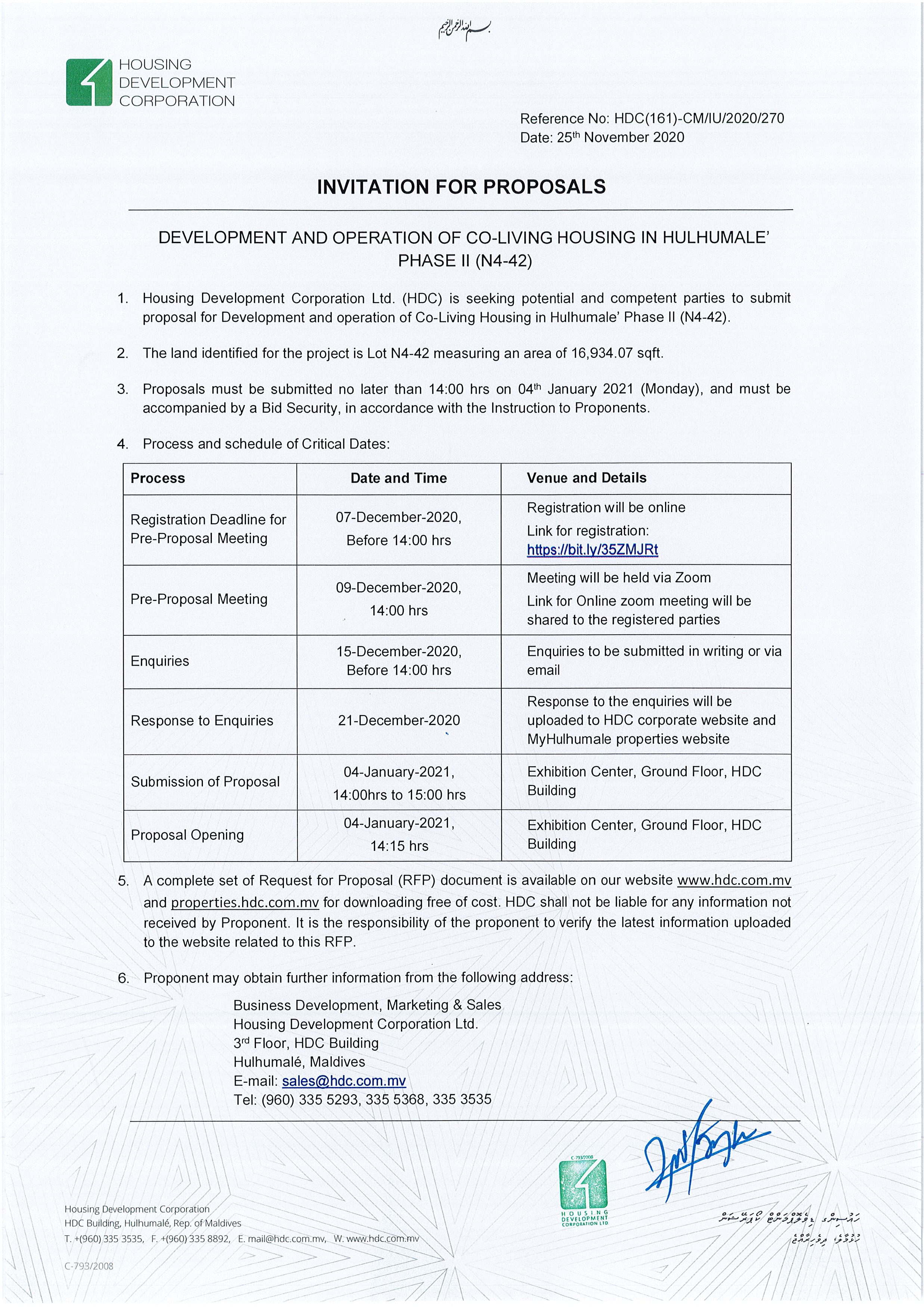 Development and Operation of Co-Living Housing in Hulhumale’ Phase II (N4-42)