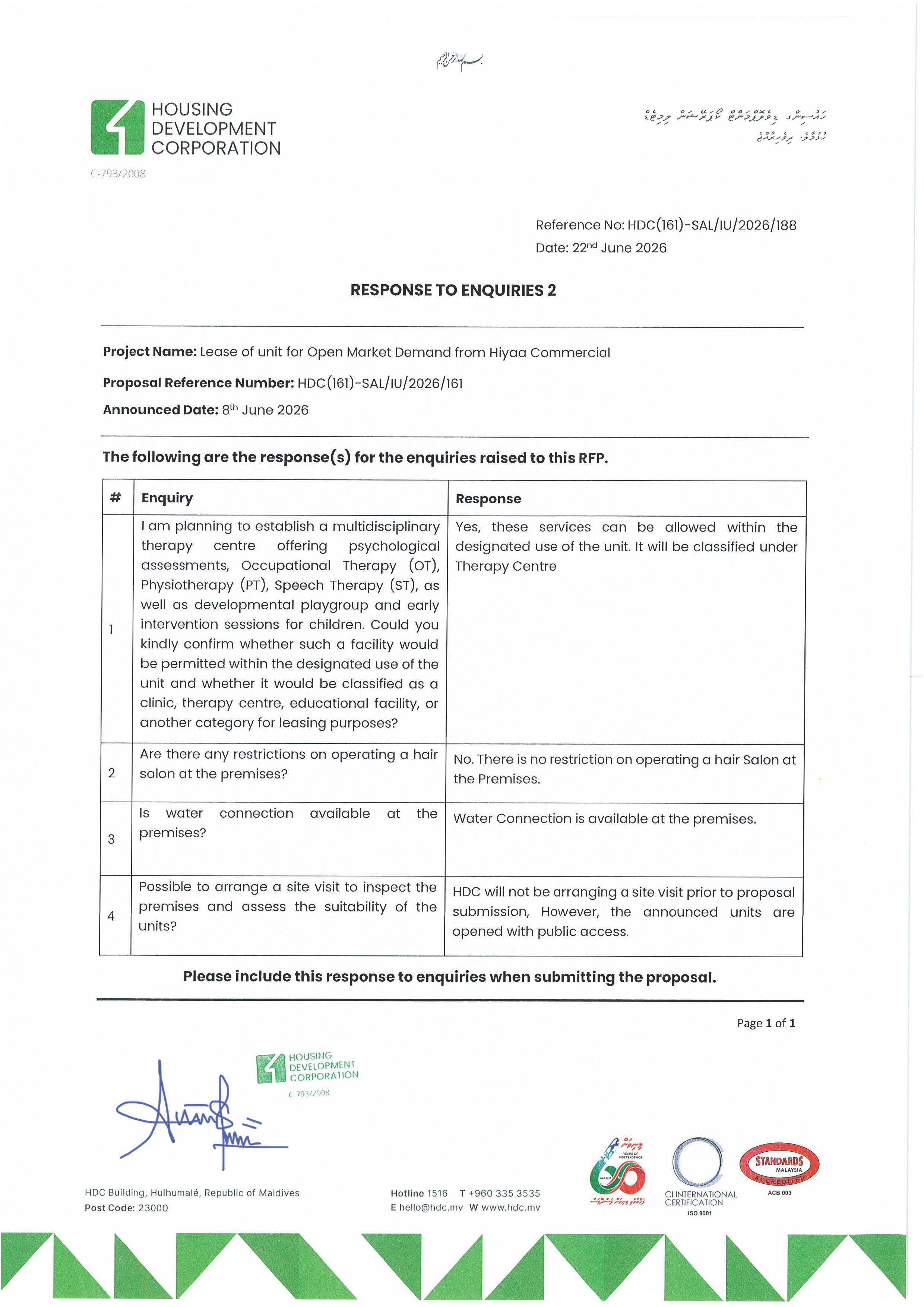 Response to Enquiries 2