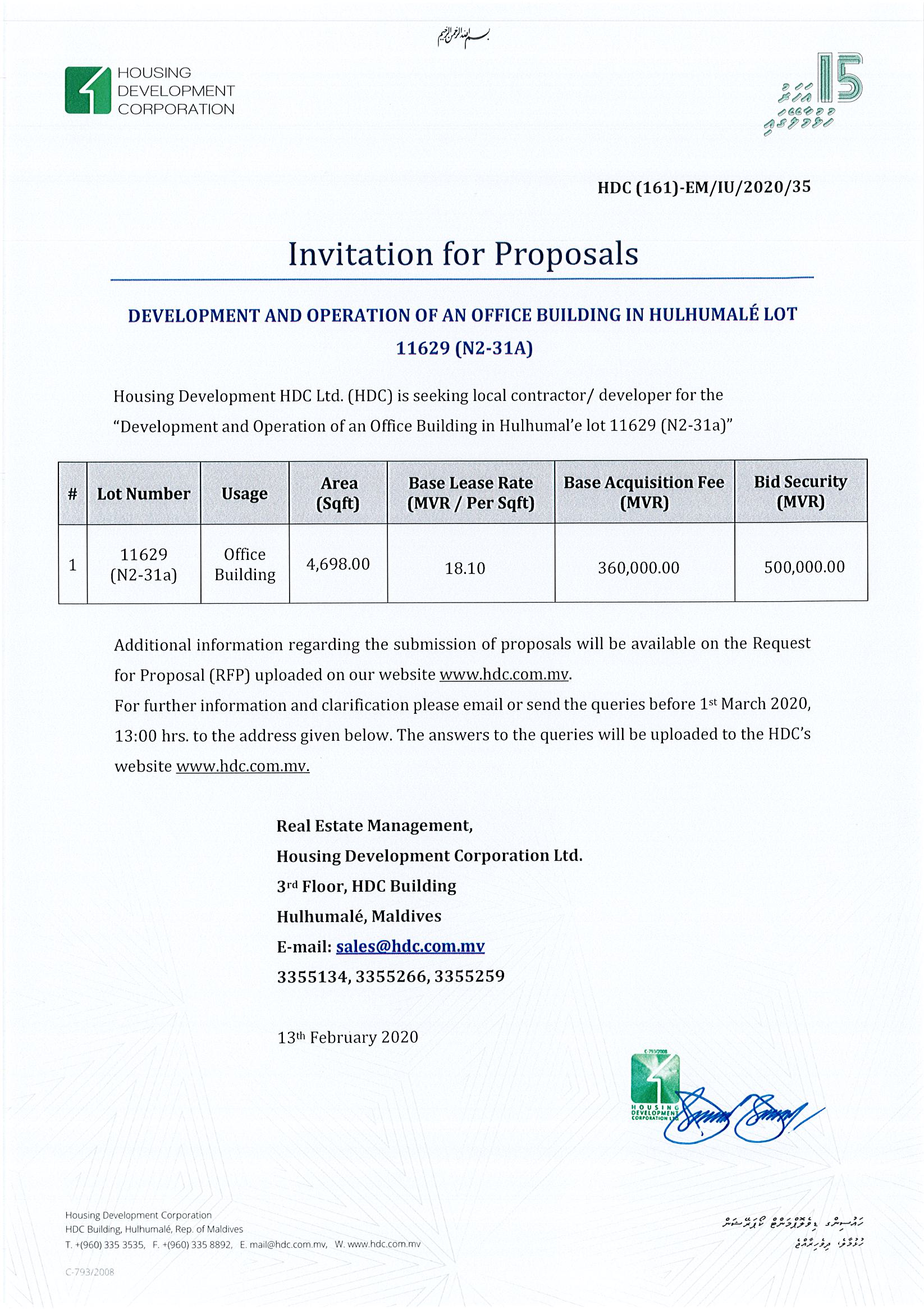 Development and Operation of an Office Building in Hulhumal’e lot 11629 (N2-31a)