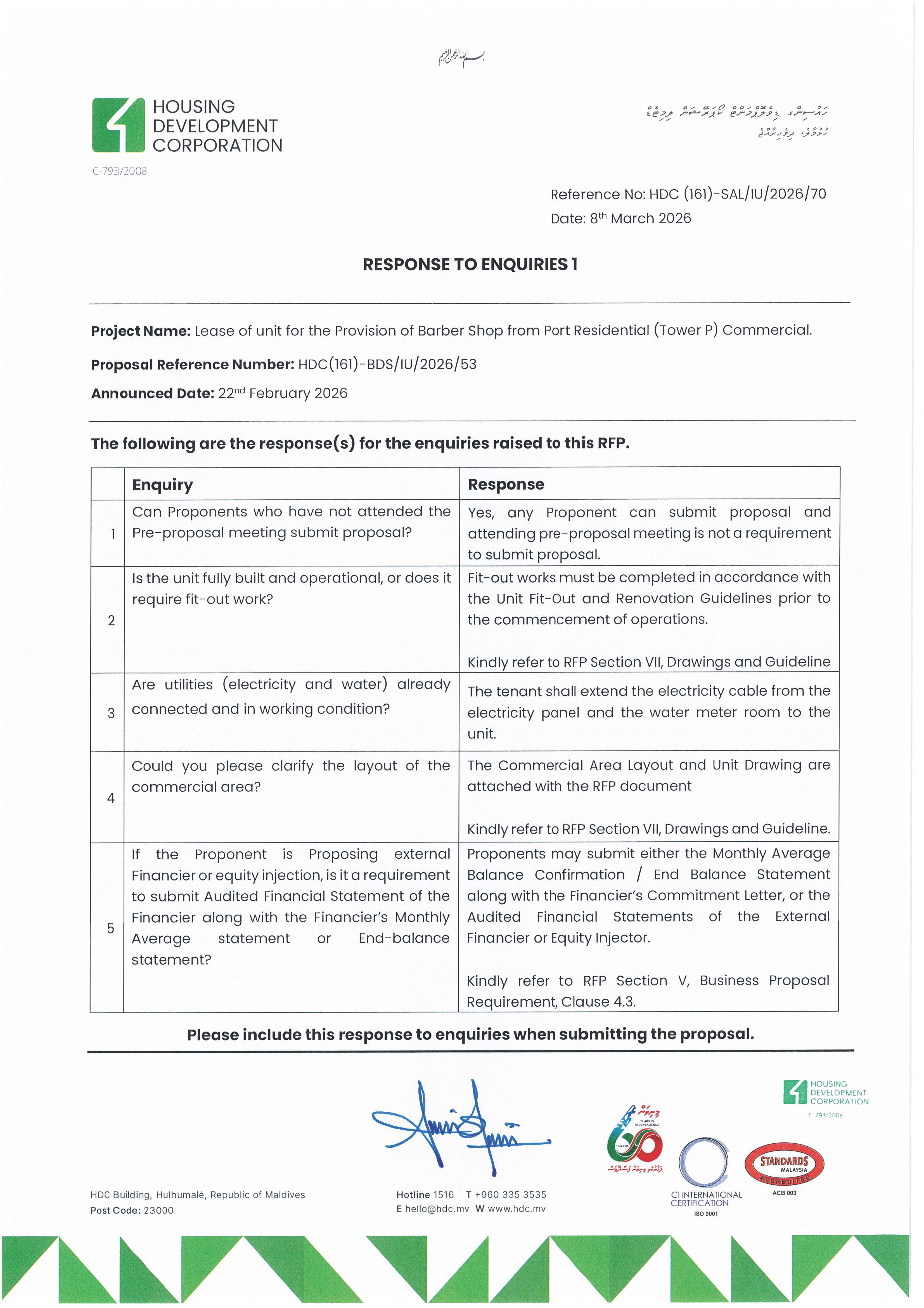 Response to Enquiries 1