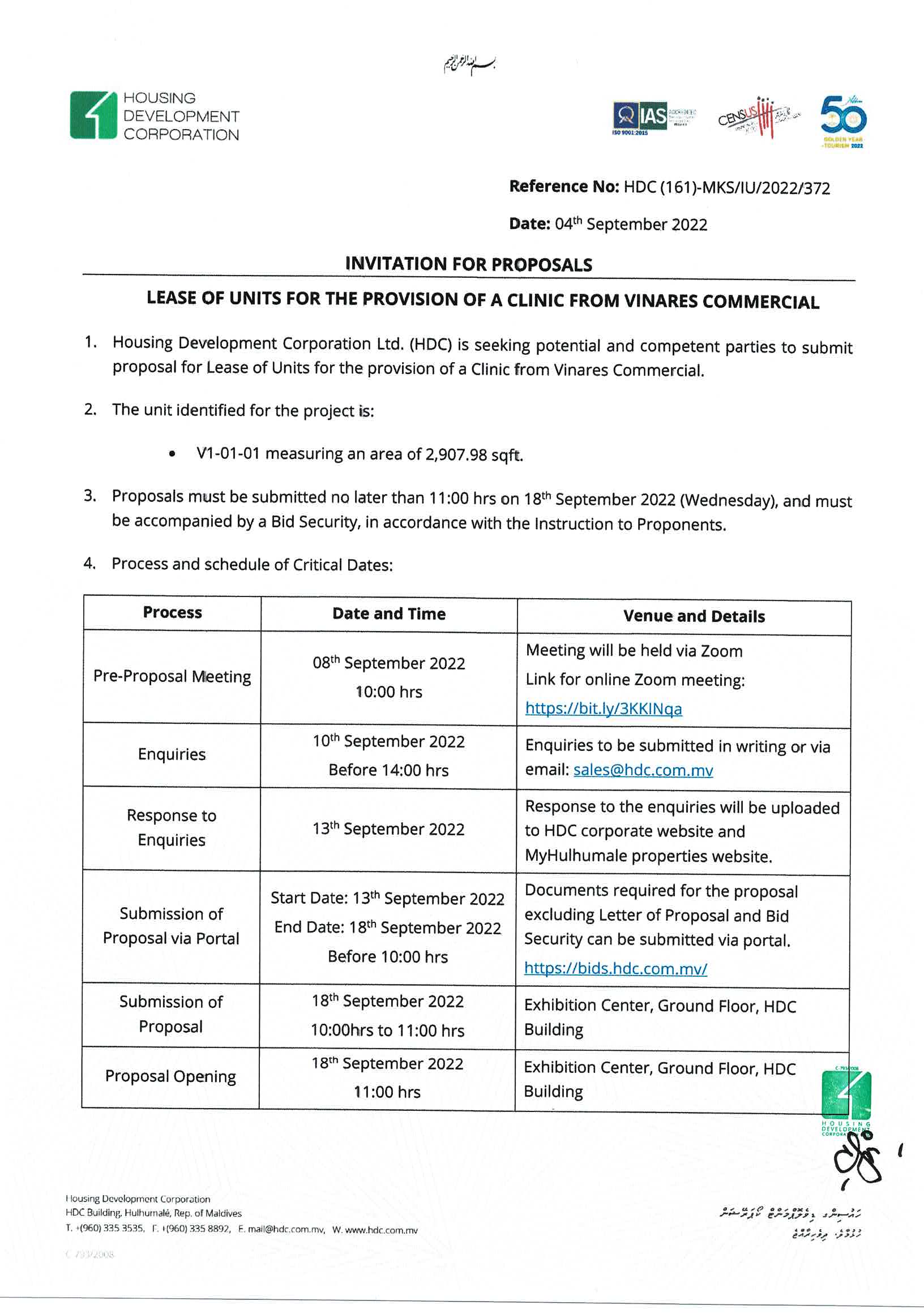 Lease of Units for the provision of a Clinic from Vinares Commercial