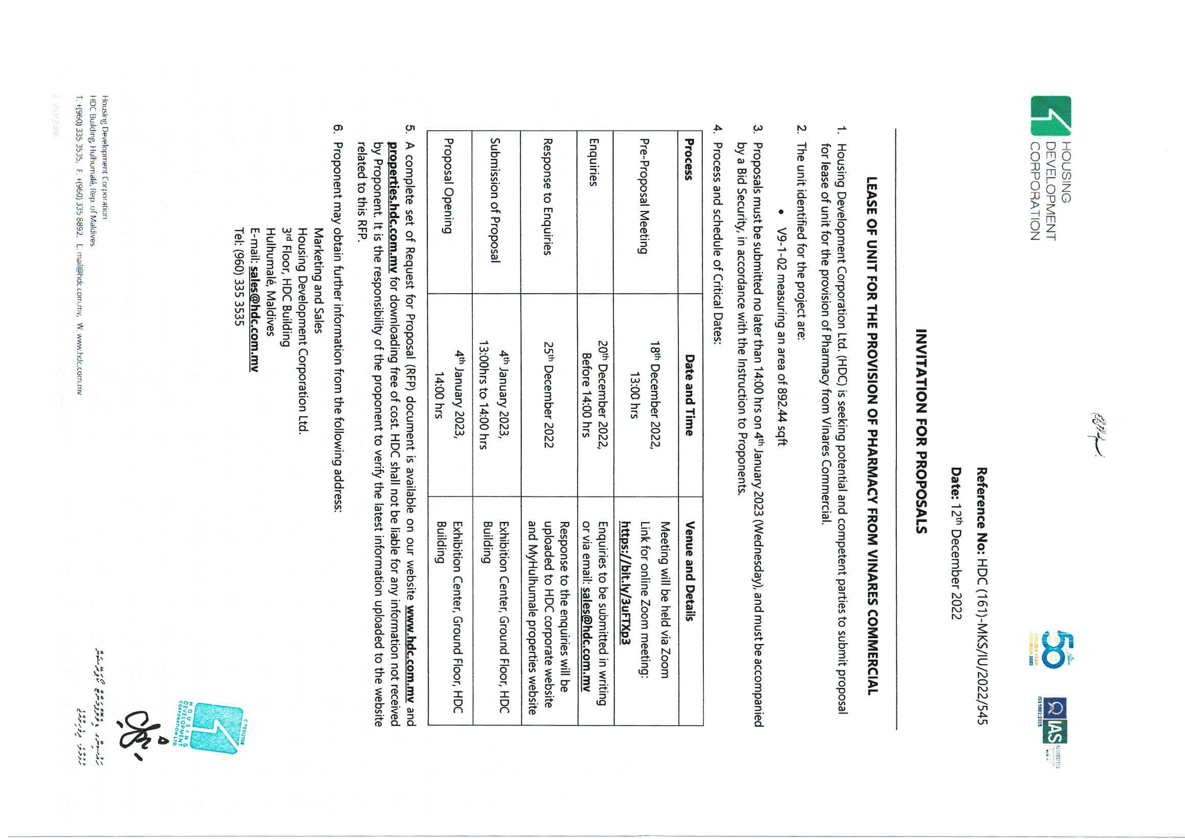 Lease of Unit for the Provision of a Pharmacy from Vinares Commercial