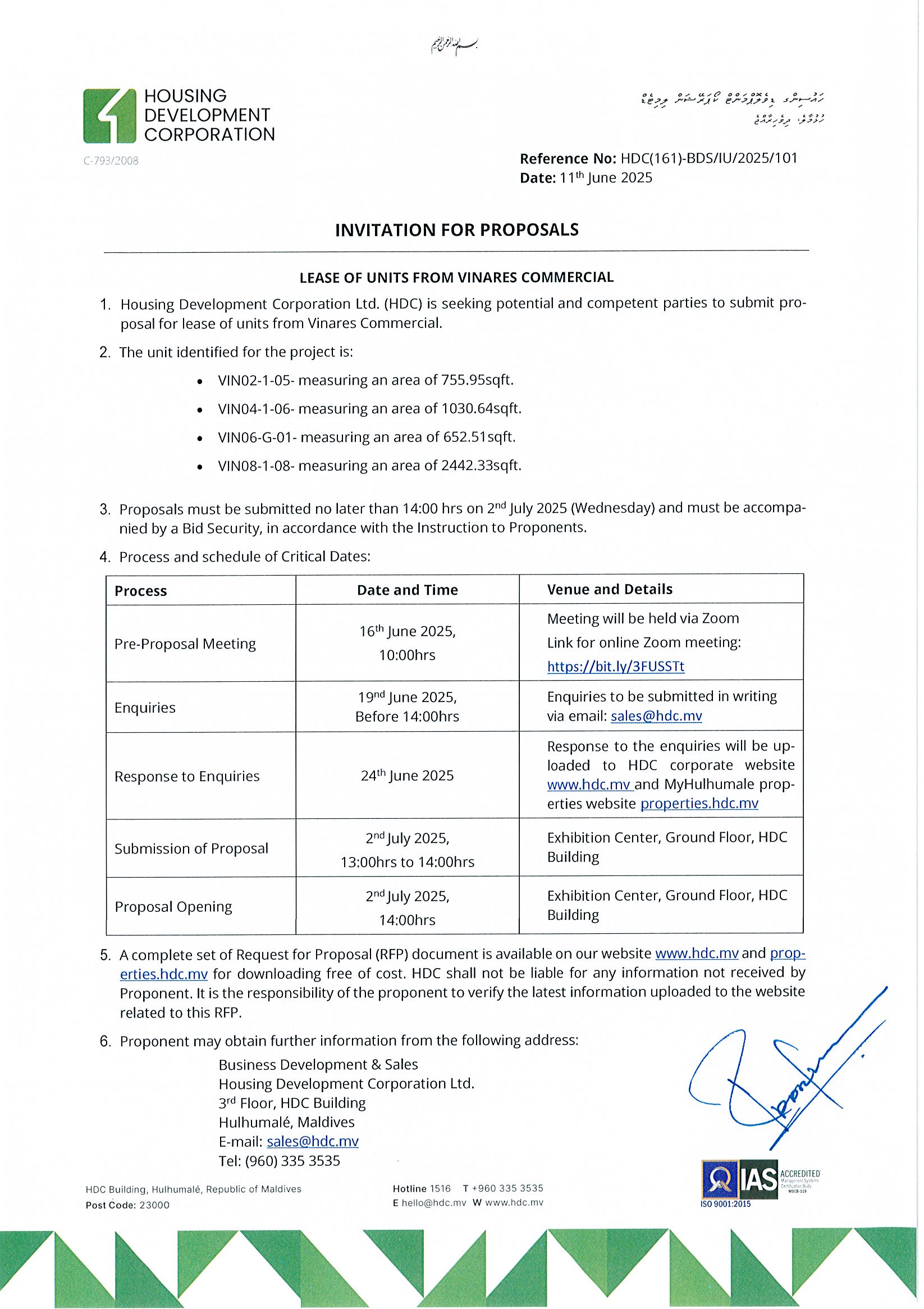 Lease of units from Vinares Commercial