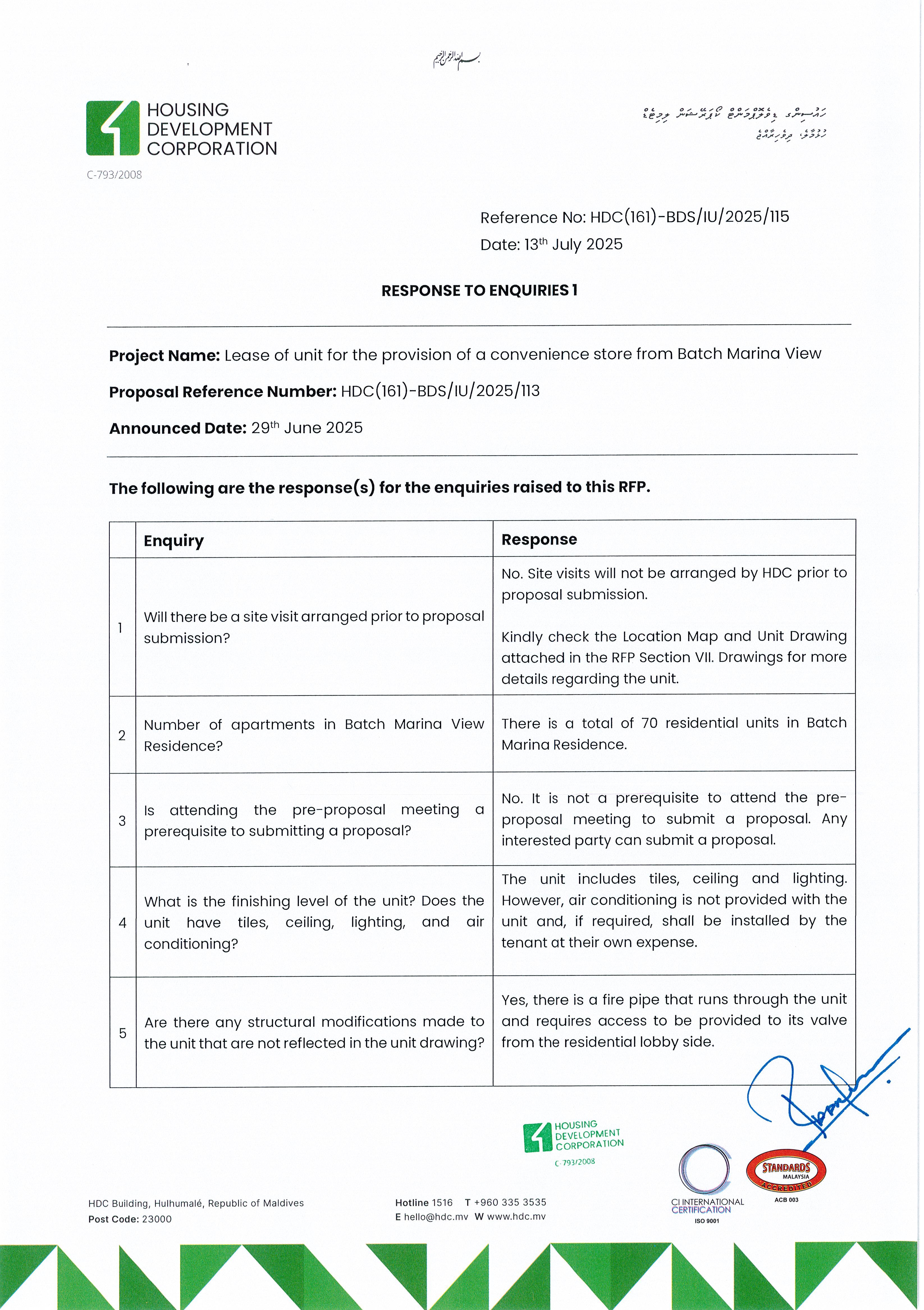 Response to Enquiries 1