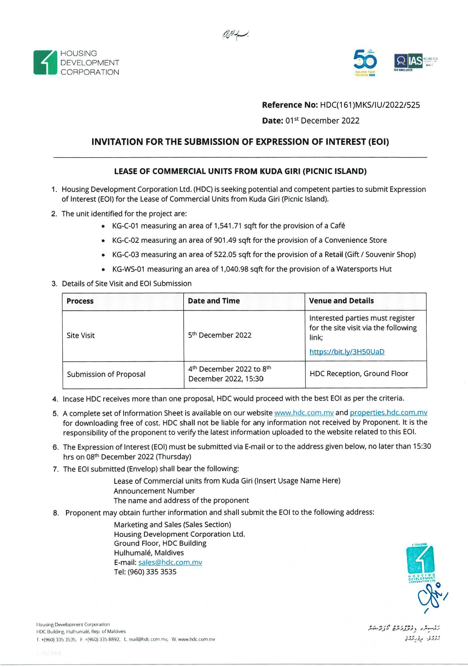 Expression of Interest - Lease of Commercial units from Kuda Giri Picnic Island