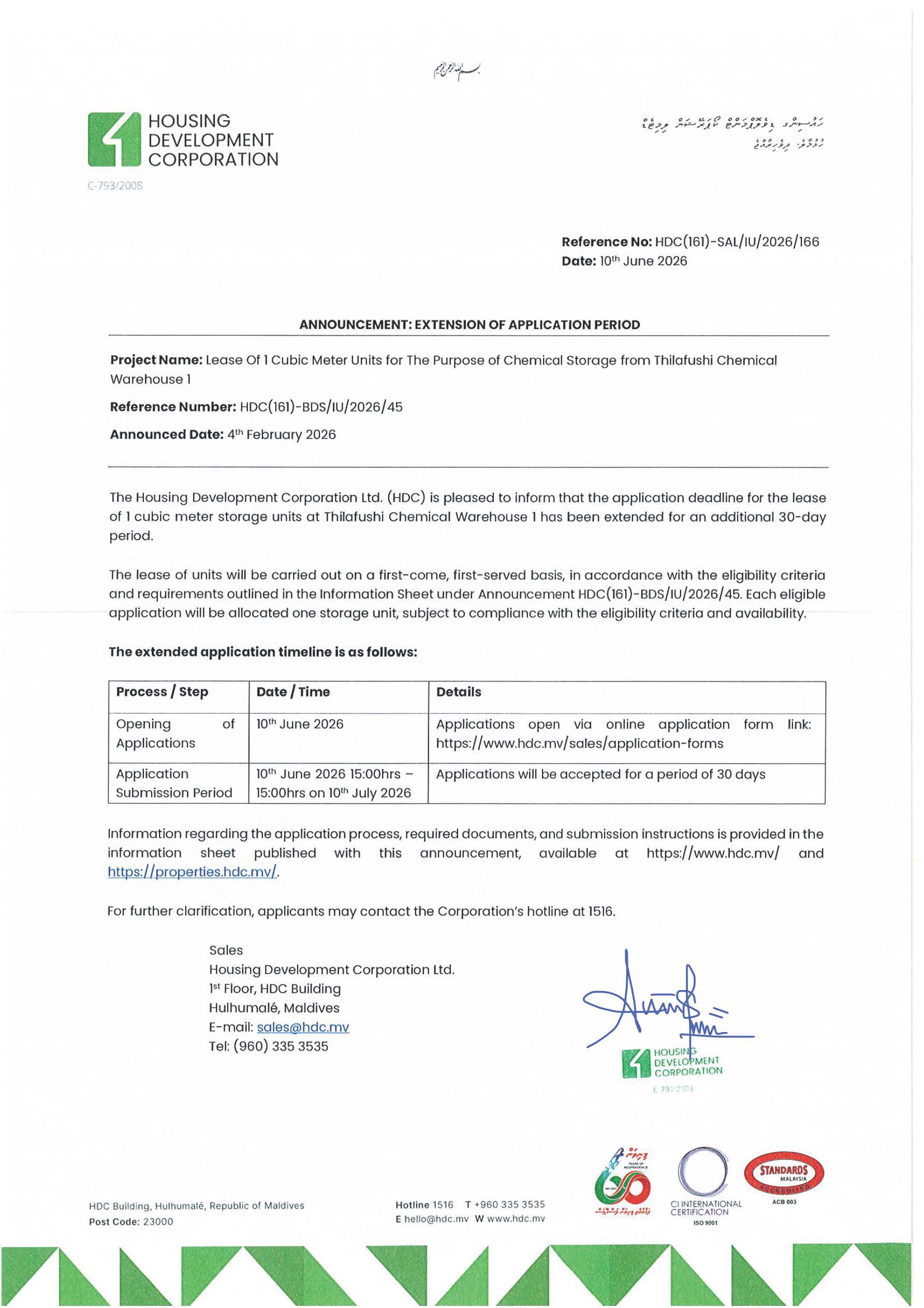Extension of Application Period
