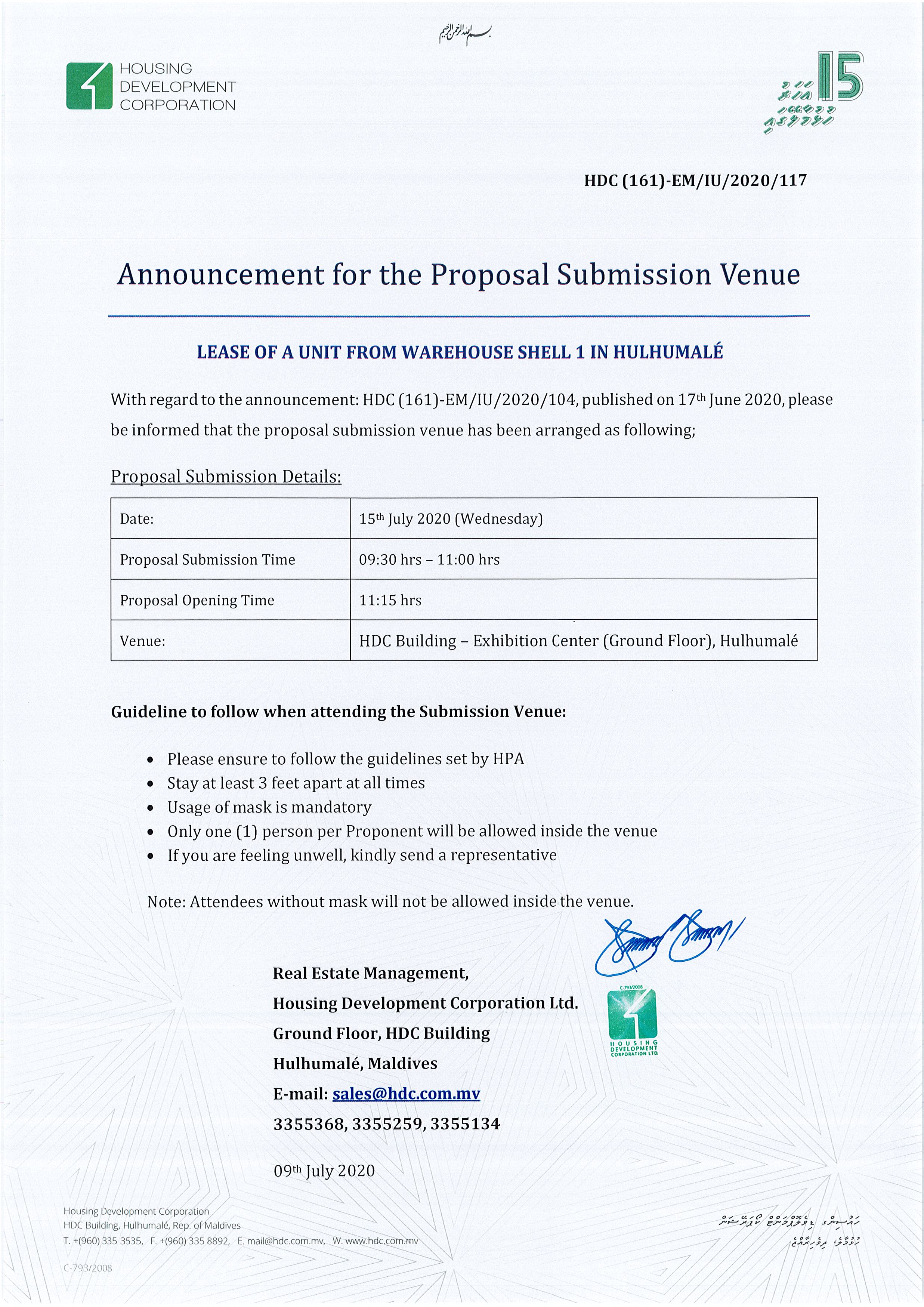 Announcement for the Proposal Submission Venue