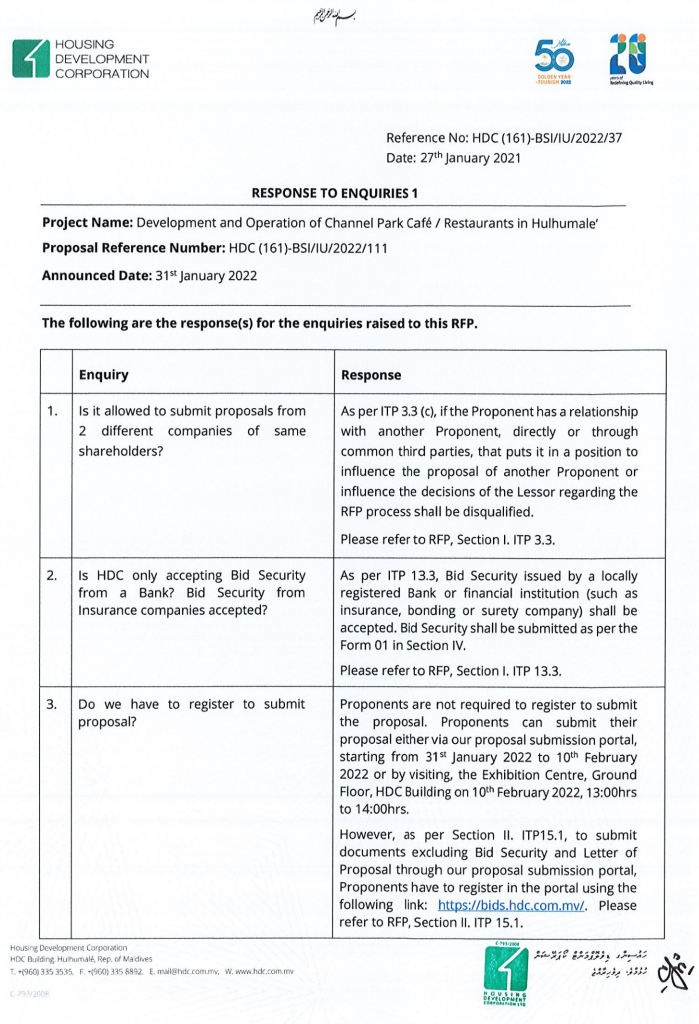 Response to Enquiries 1