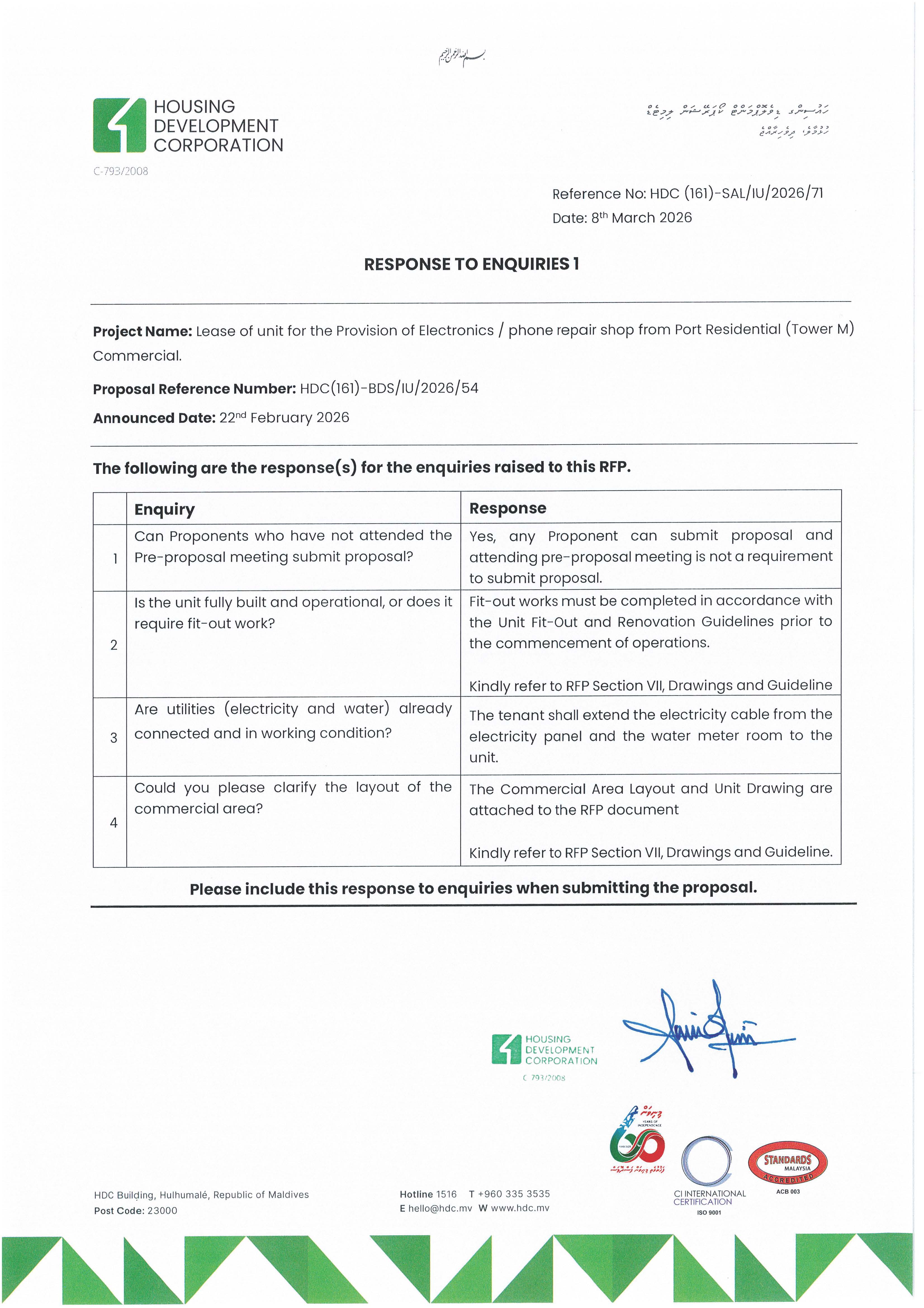 Response to Enquiries 1