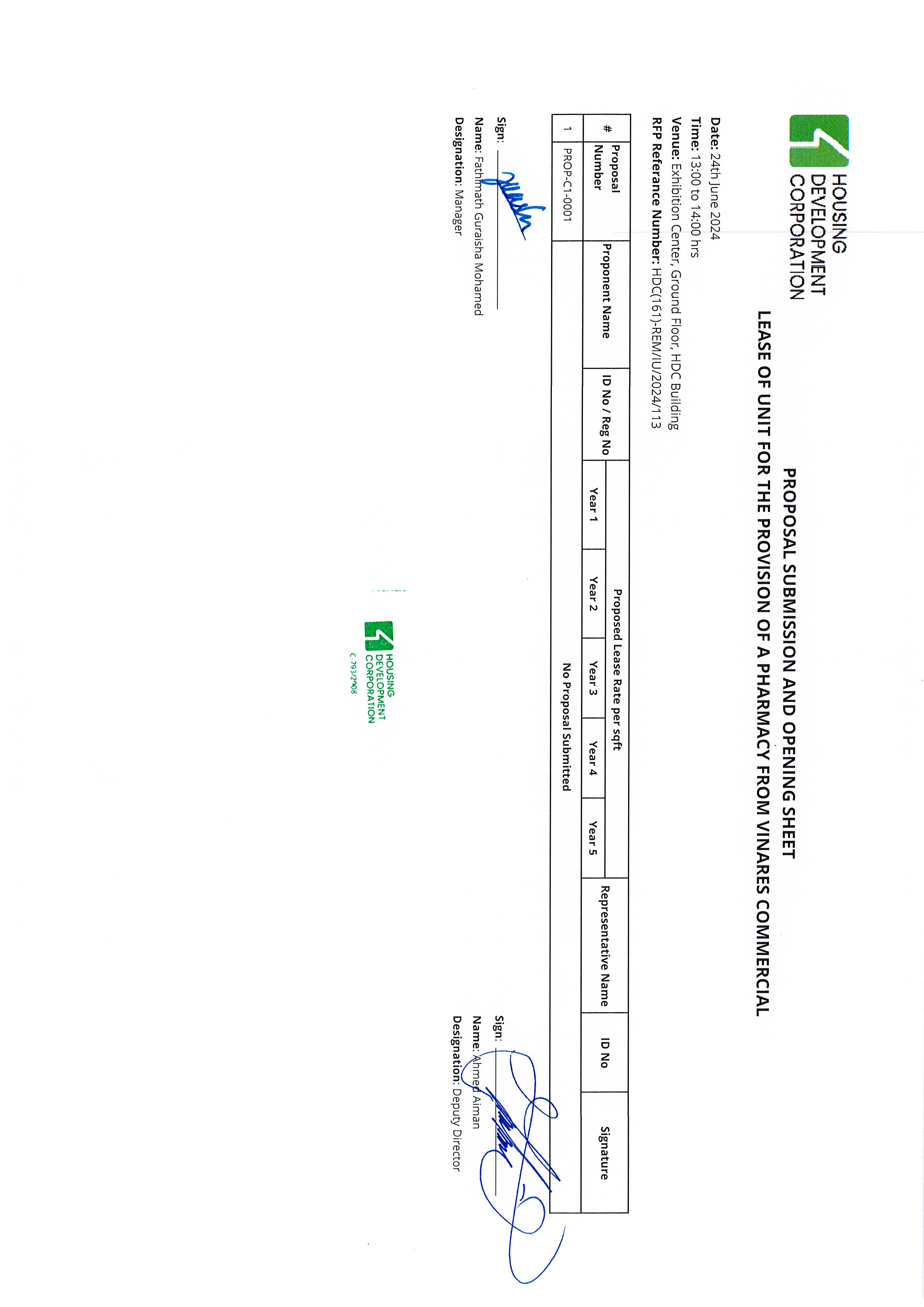 Submission and Opening Sheet