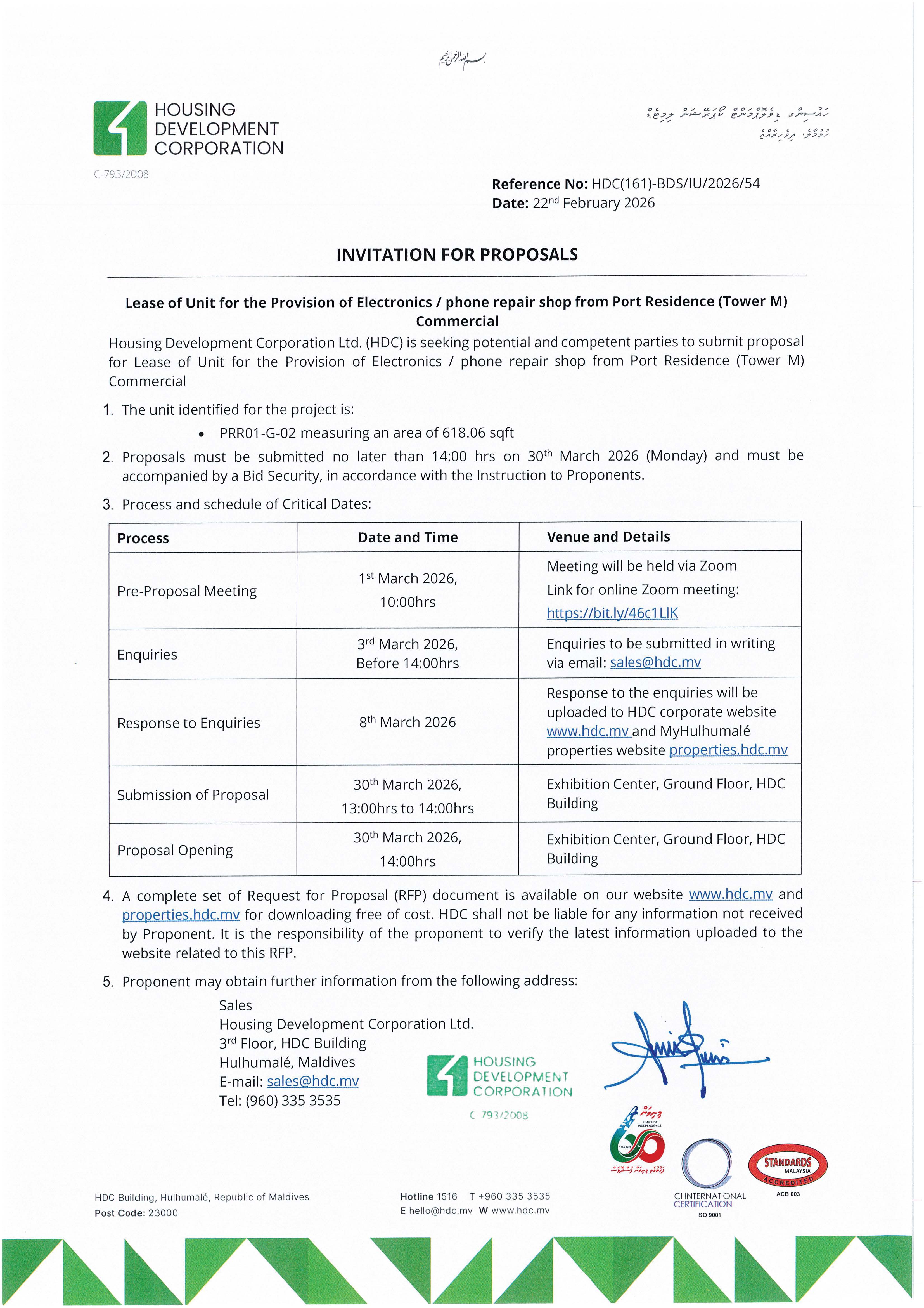 Lease of Unit for the Provision of Electronics / Phone Repair Shop from Port Residence (Tower M) Commercial.