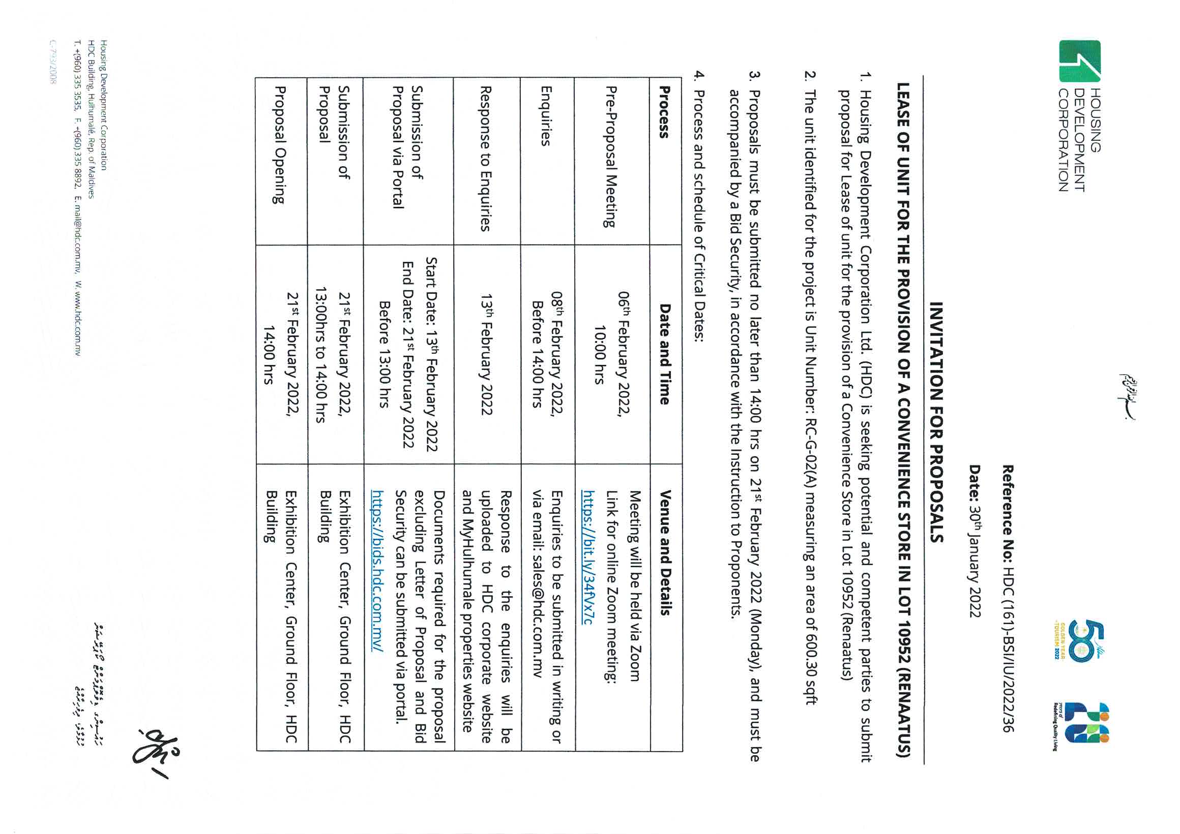 Lease of Units for The Provision of a Convenience Store in Lot 10952 (Renaatus)