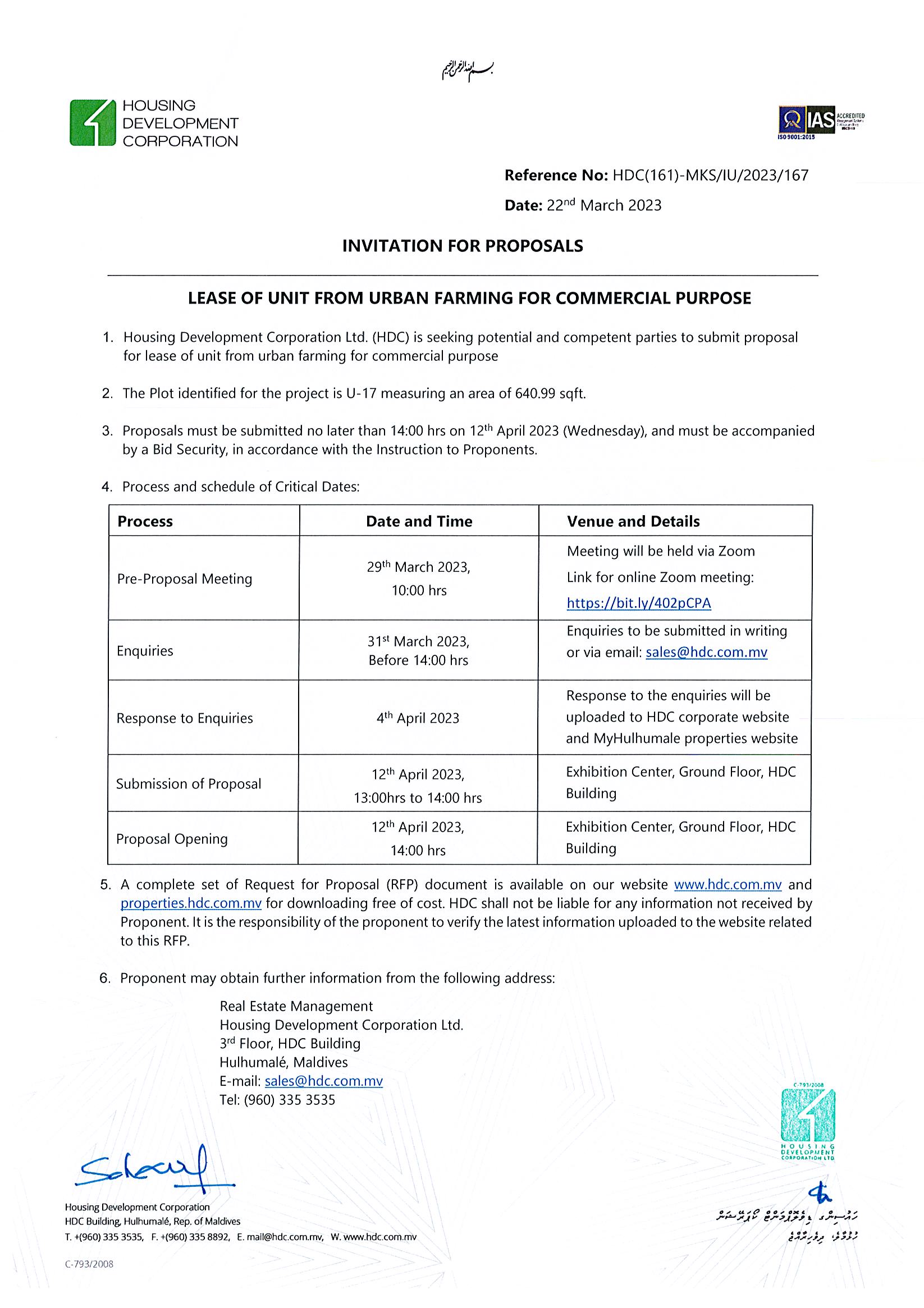 Lease of Unit from Urban Farming for Commercial Purpose