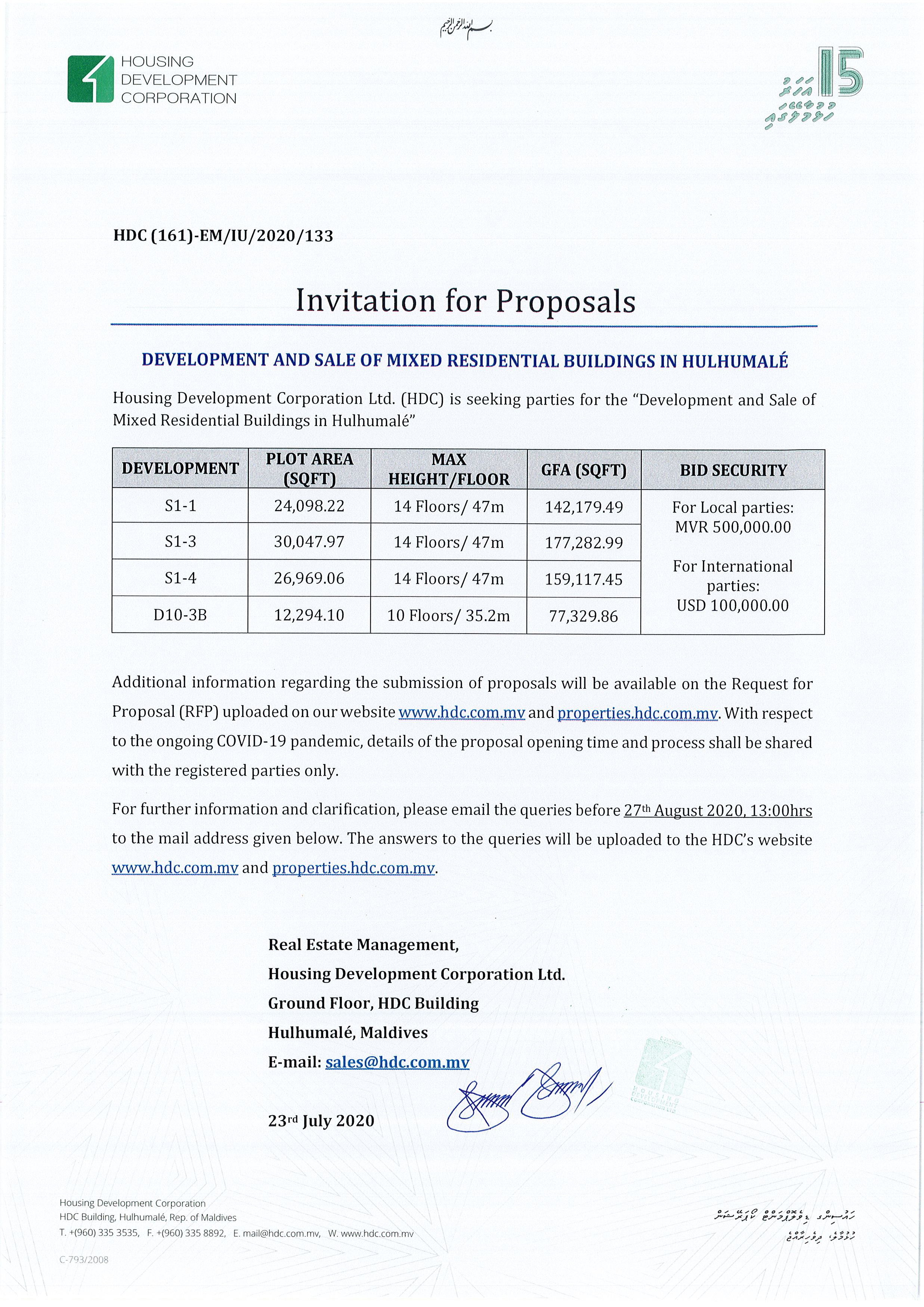 Development and Sale of Mixed Residential Buildings in Hulhumalé