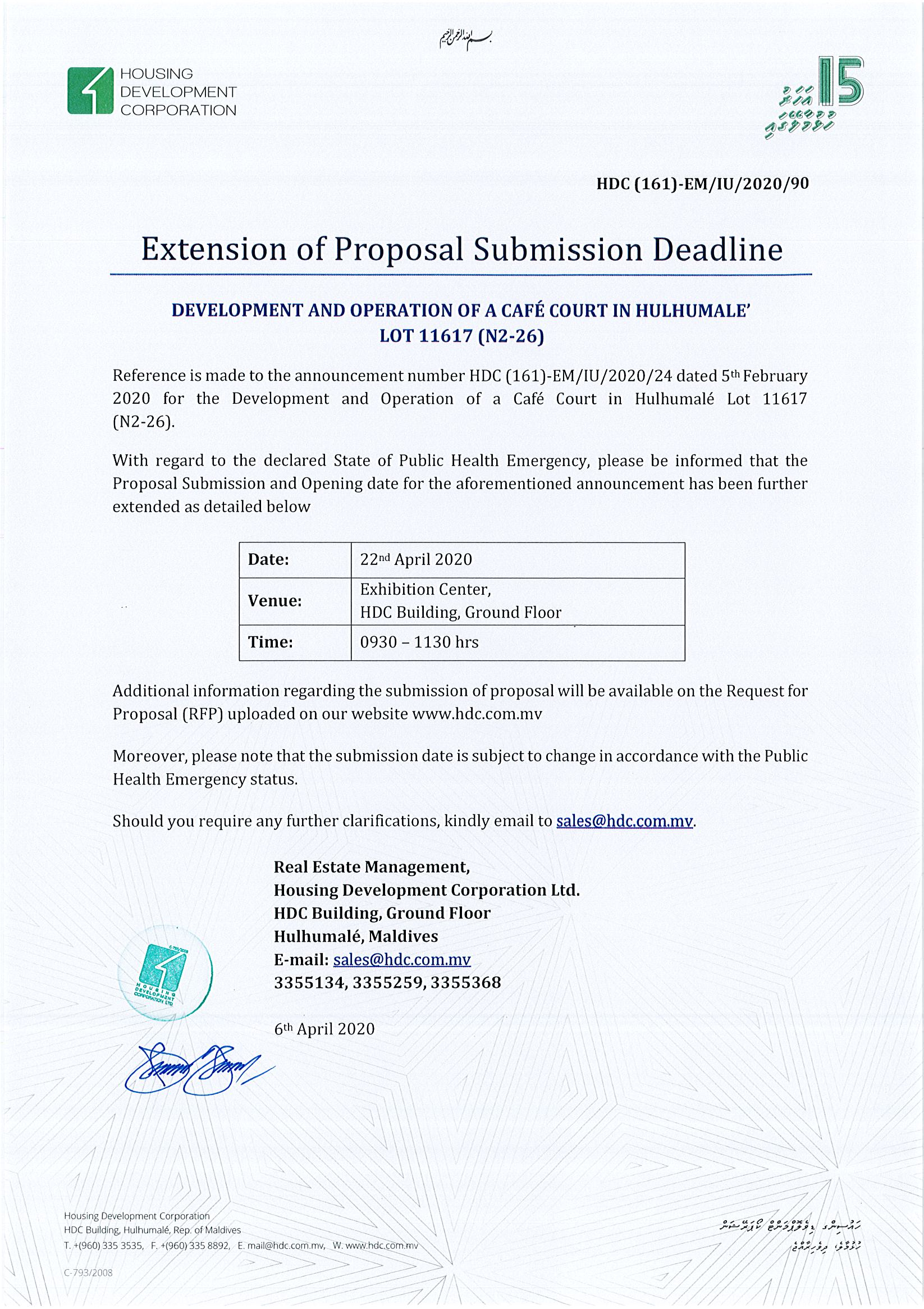 Extension of Proposal Submission Deadline