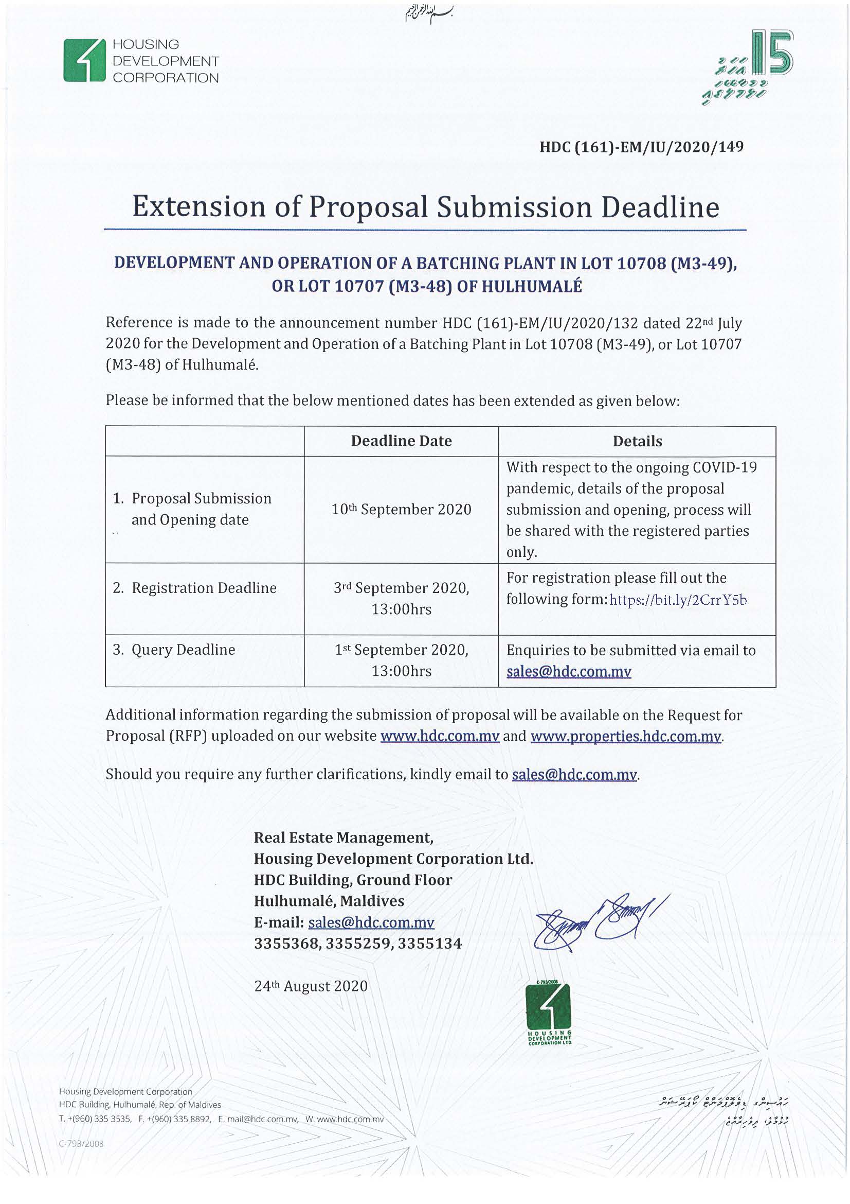 Extension of Proposal Submission