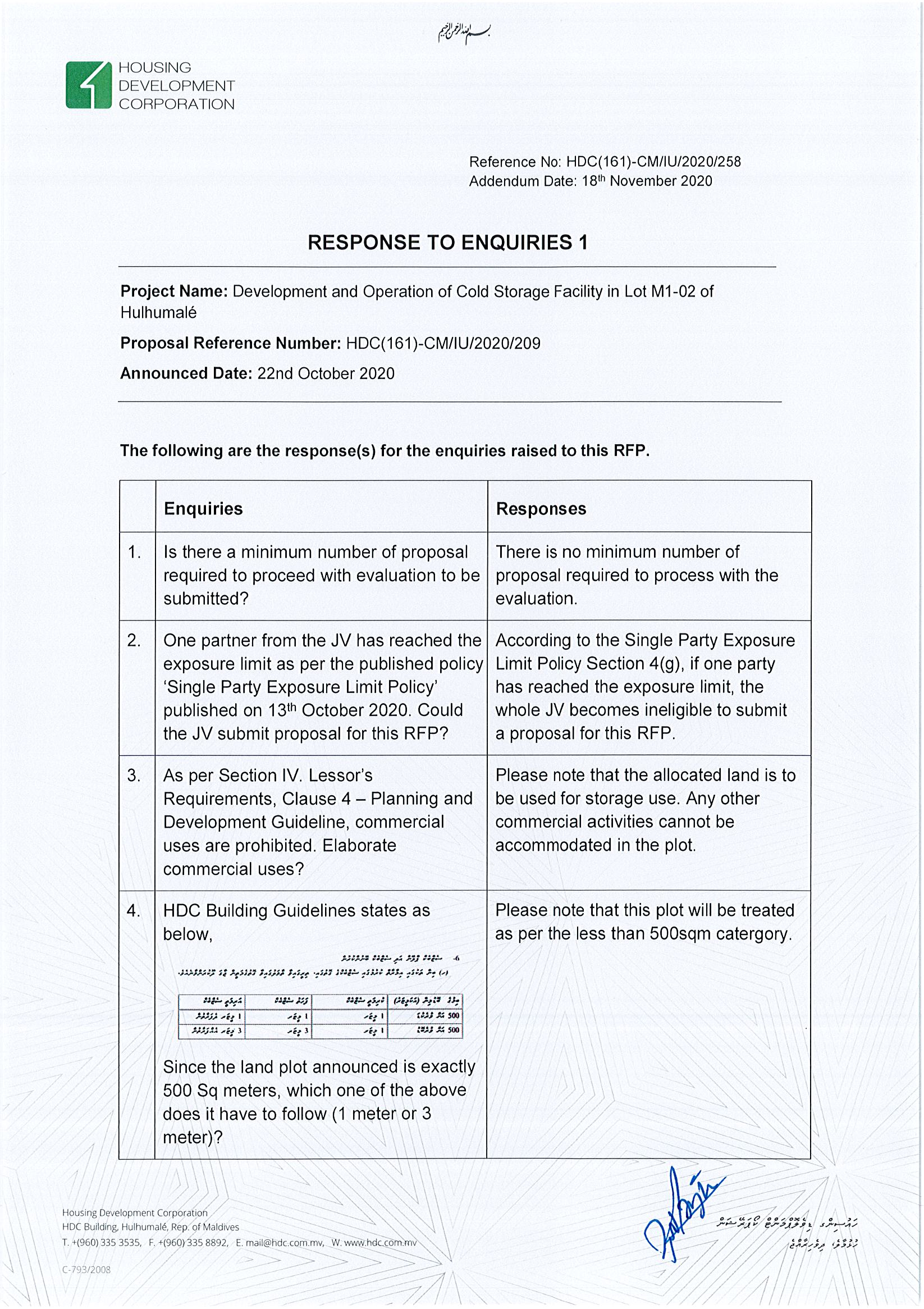 Response to Enquiries 1