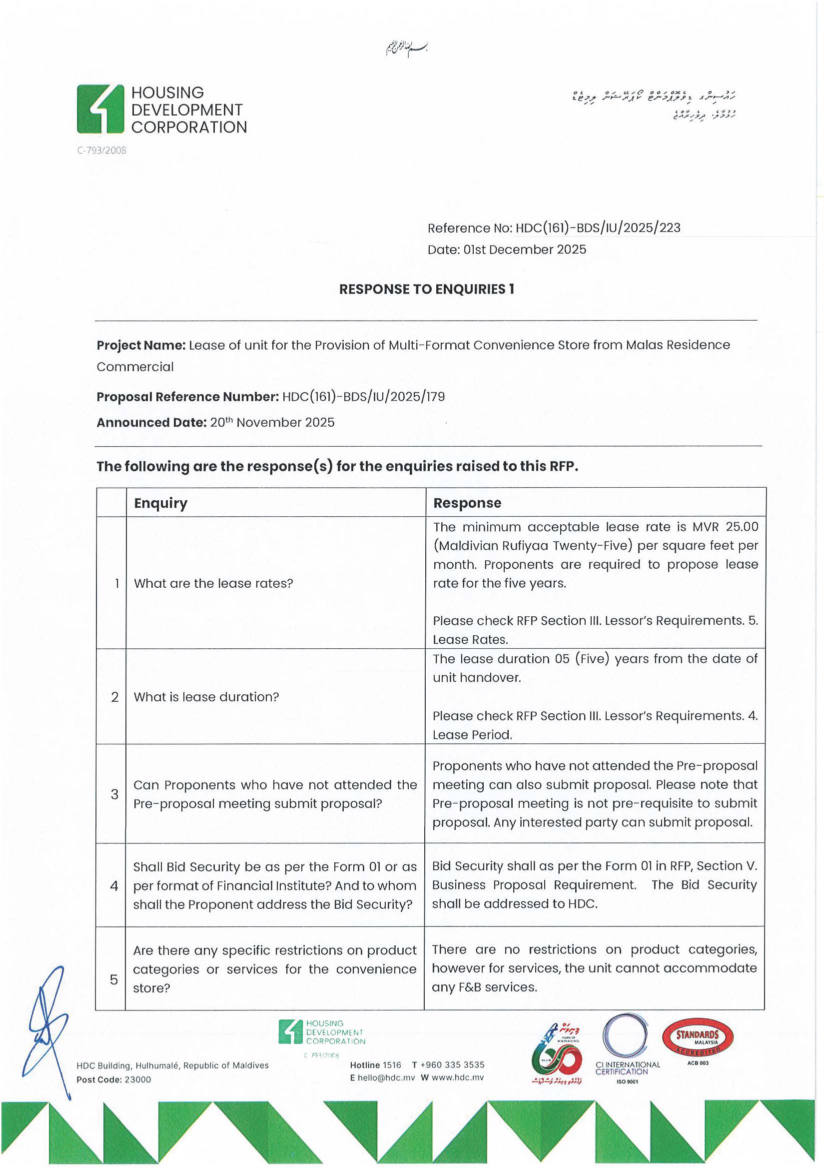 Response to Enquiries 1