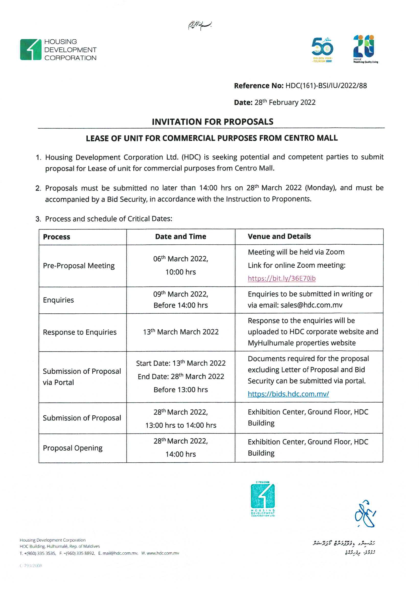 Lease of Unit for Commercial Purposes from Centro Mall