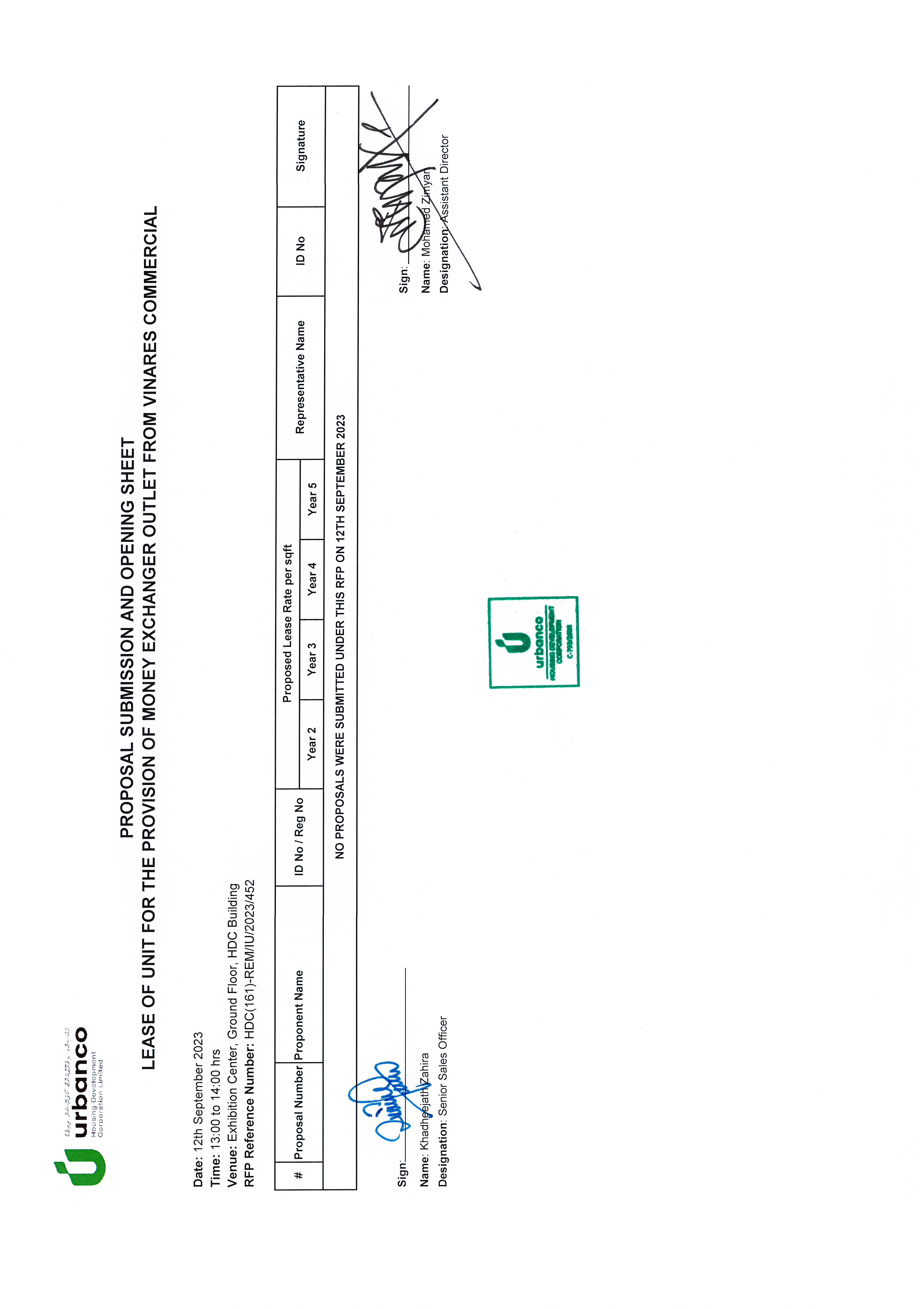 Proposal Submission and Opening Sheet