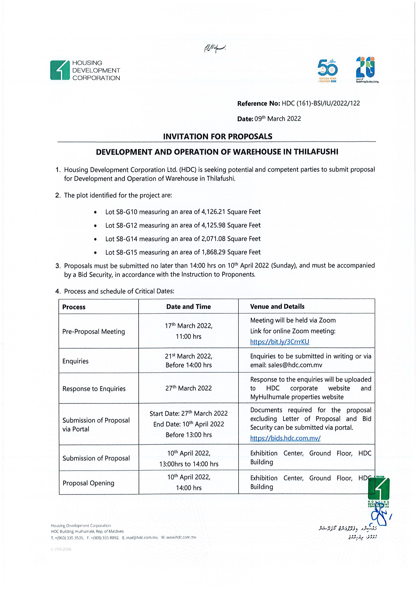 Development and Operation of Warehouse in Thilafushi