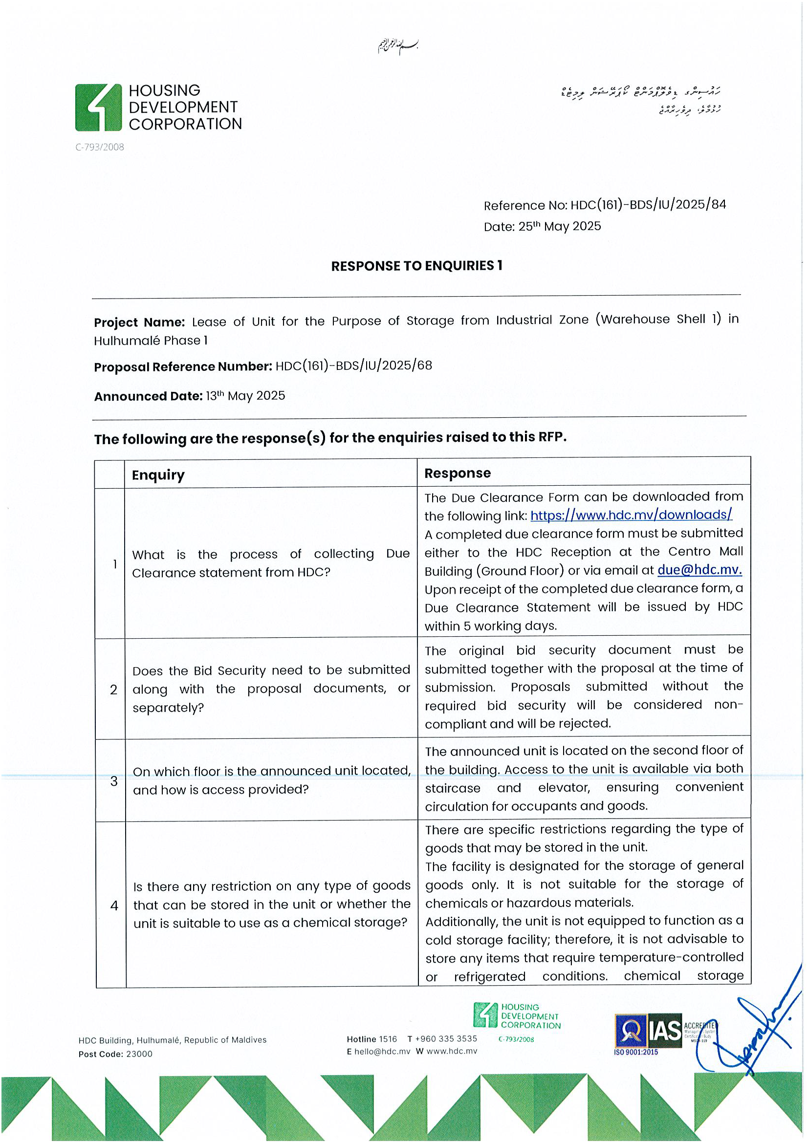 Response to Enquiries 1